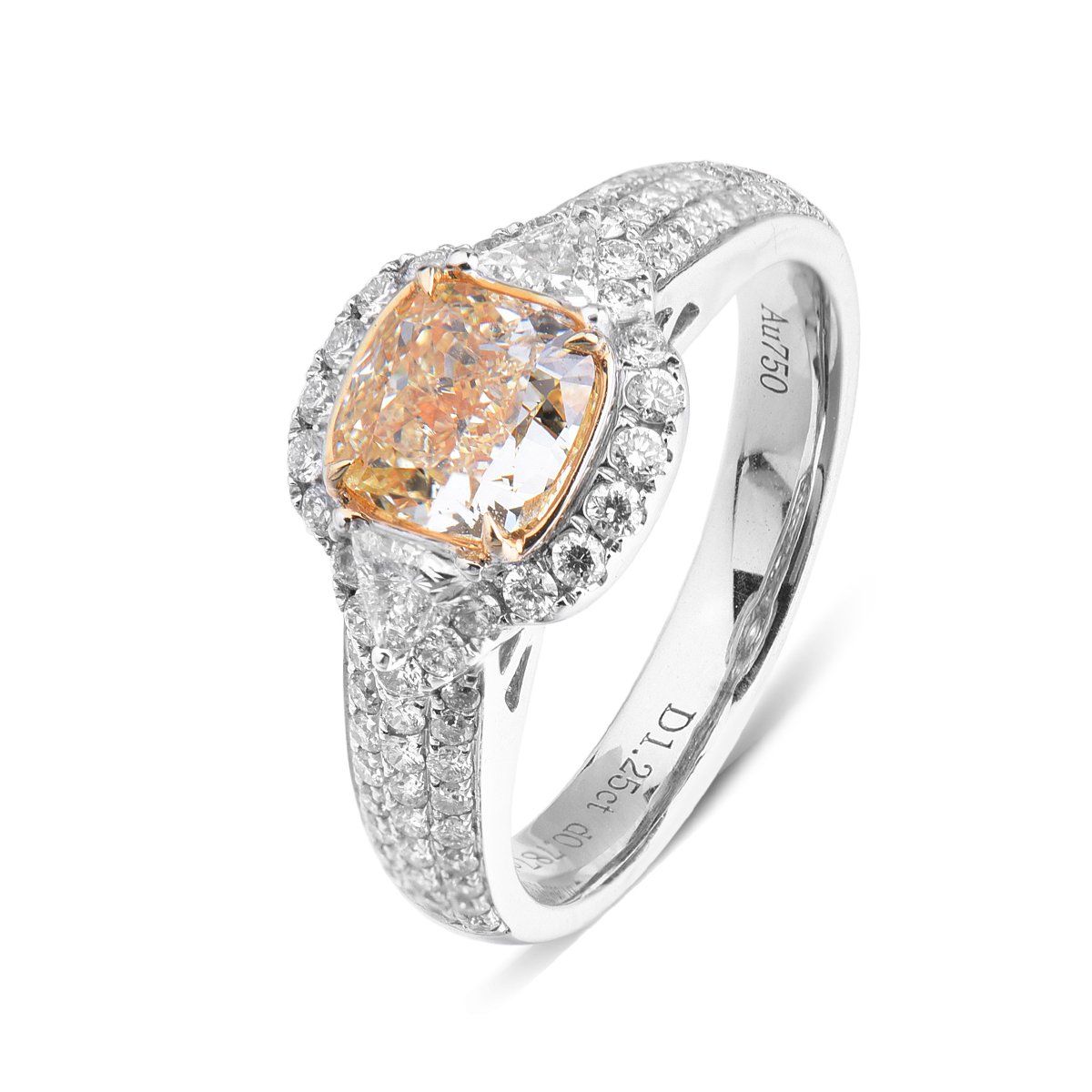 Fancy Light Yellow Diamond Ring, 1.25 Ct. (2.03 Ct. TW), Cushion shape, GIA Certified, 1235454090