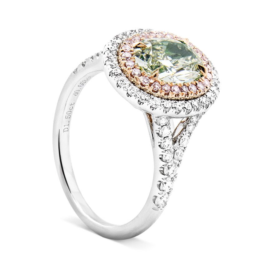Fancy Light Yellowish Green Diamond Ring, 1.02 Ct. (1.50 Ct. TW), Oval shape, GIA Certified, 5146675620