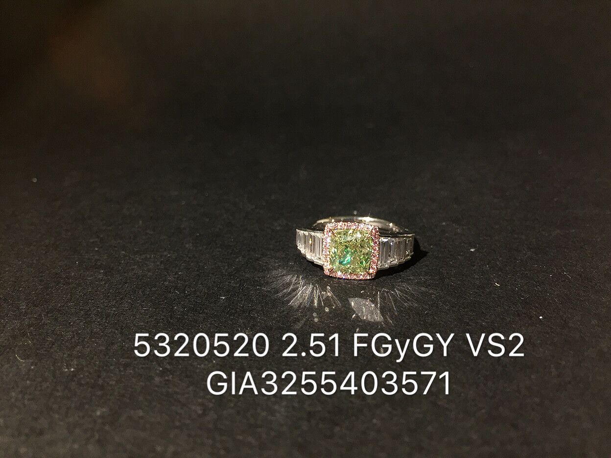 Fancy Grayish Greenish Yellow Diamond Ring, 2.51 Ct. (3.57 Ct. TW), Cushion shape, GIA Certified, 3255403571