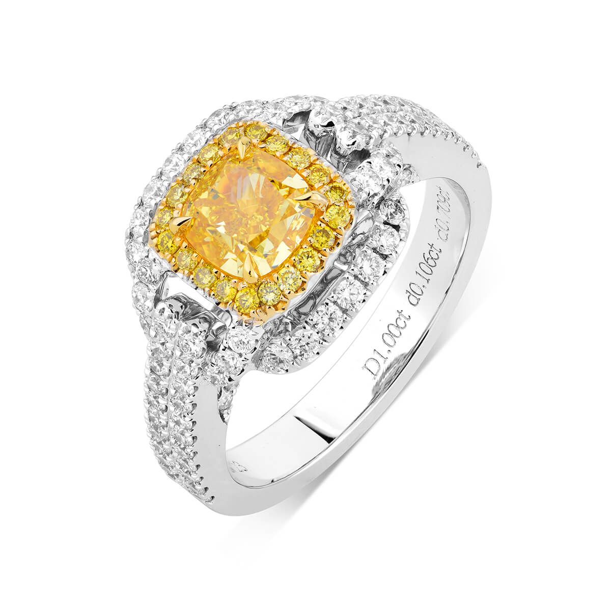 艳 黄色 钻石 戒指, 1.00 重量 (1.82 克拉 总重), 枕型 形状, GIA 认证, 2181975180