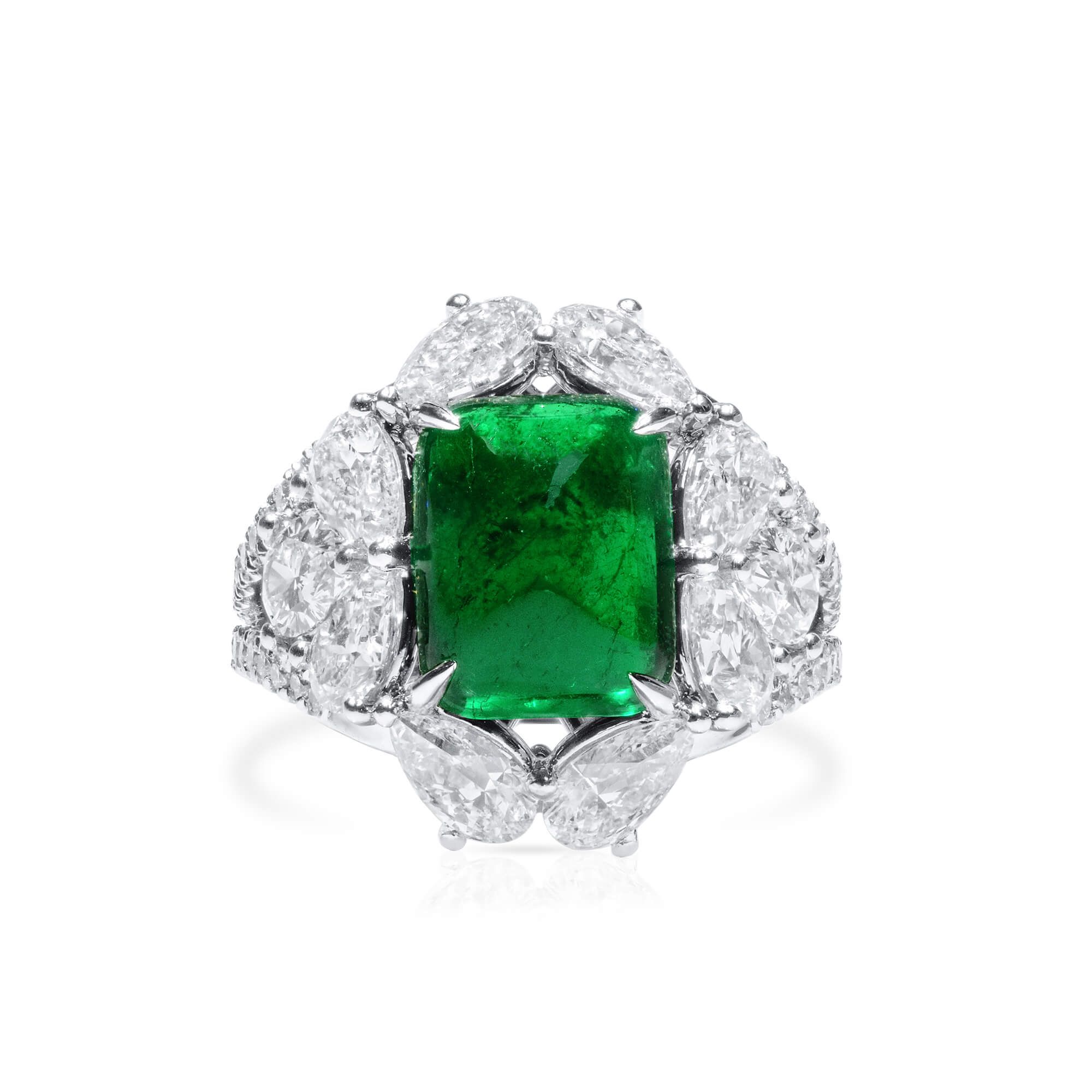 天然 Vivid Green 祖母绿型 戒指, 3.75 重量 (7.43 克拉 总重), GRS 认证, GRS2021-068656