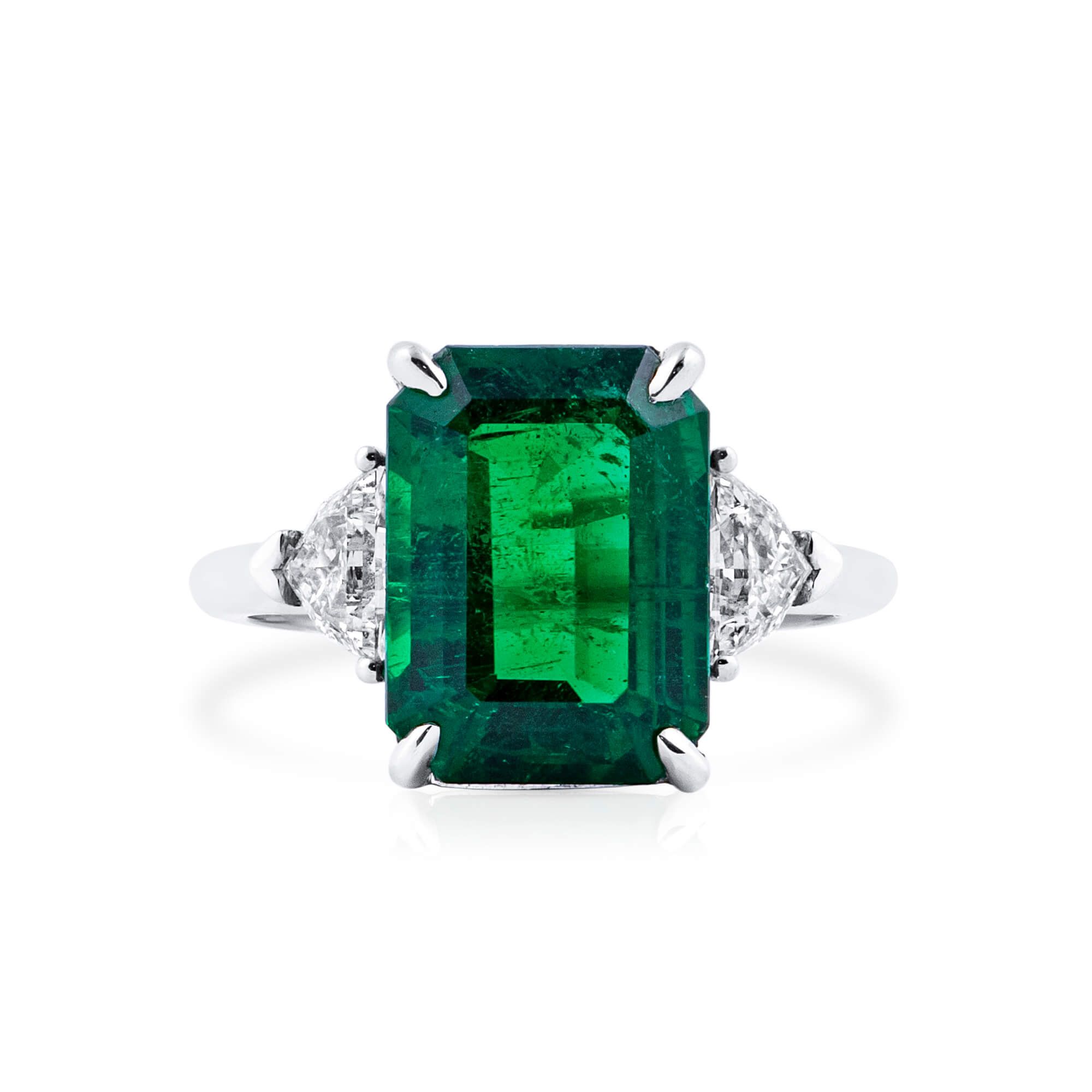 天然 绿色 祖母绿型 戒指, 4.80 重量 (5.44 克拉 总重), GRS 认证, GRS2021-068043