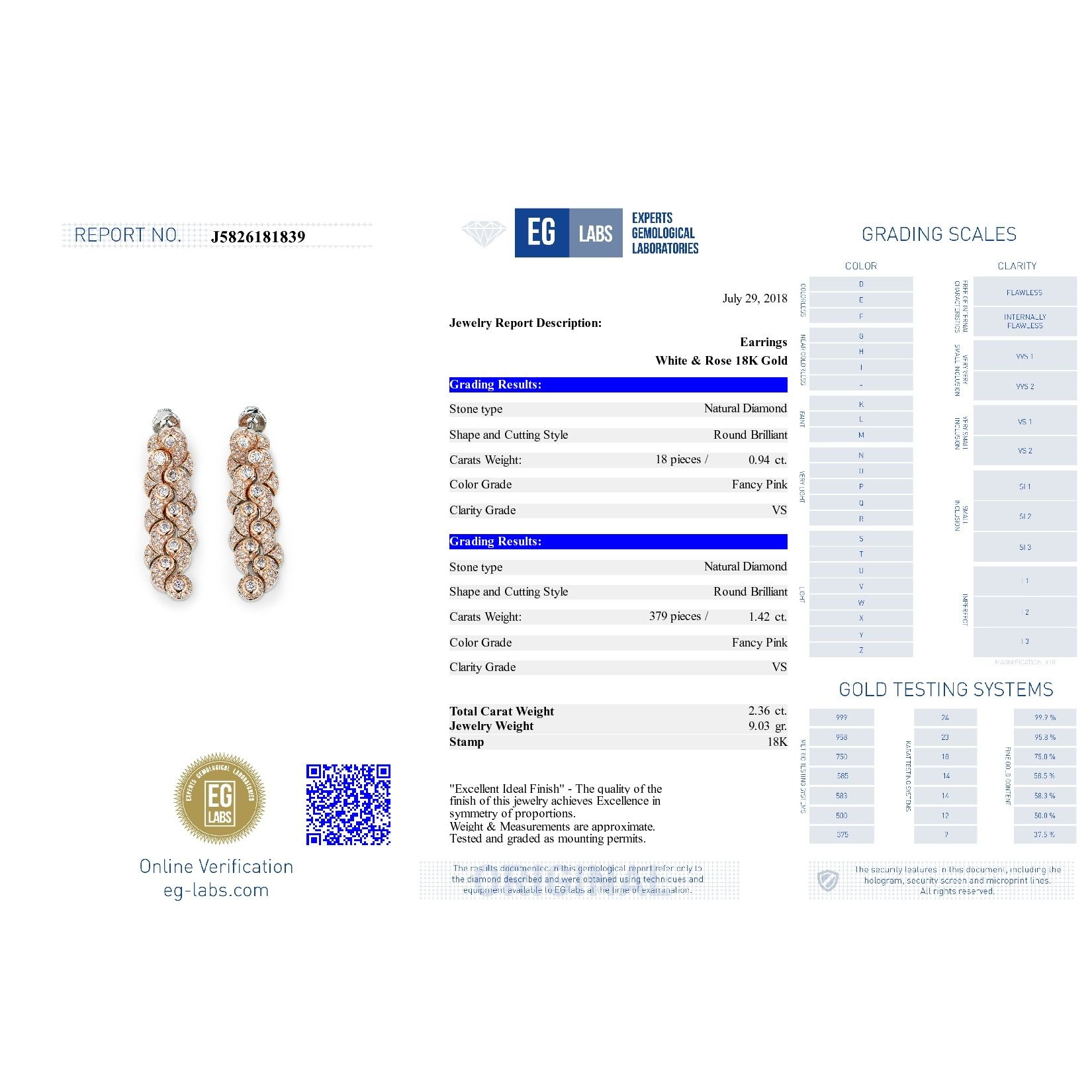 Fancy Pink Diamond Earrings, 0.36 Carat, Round shape, EG_Lab Certified, J5826181839
