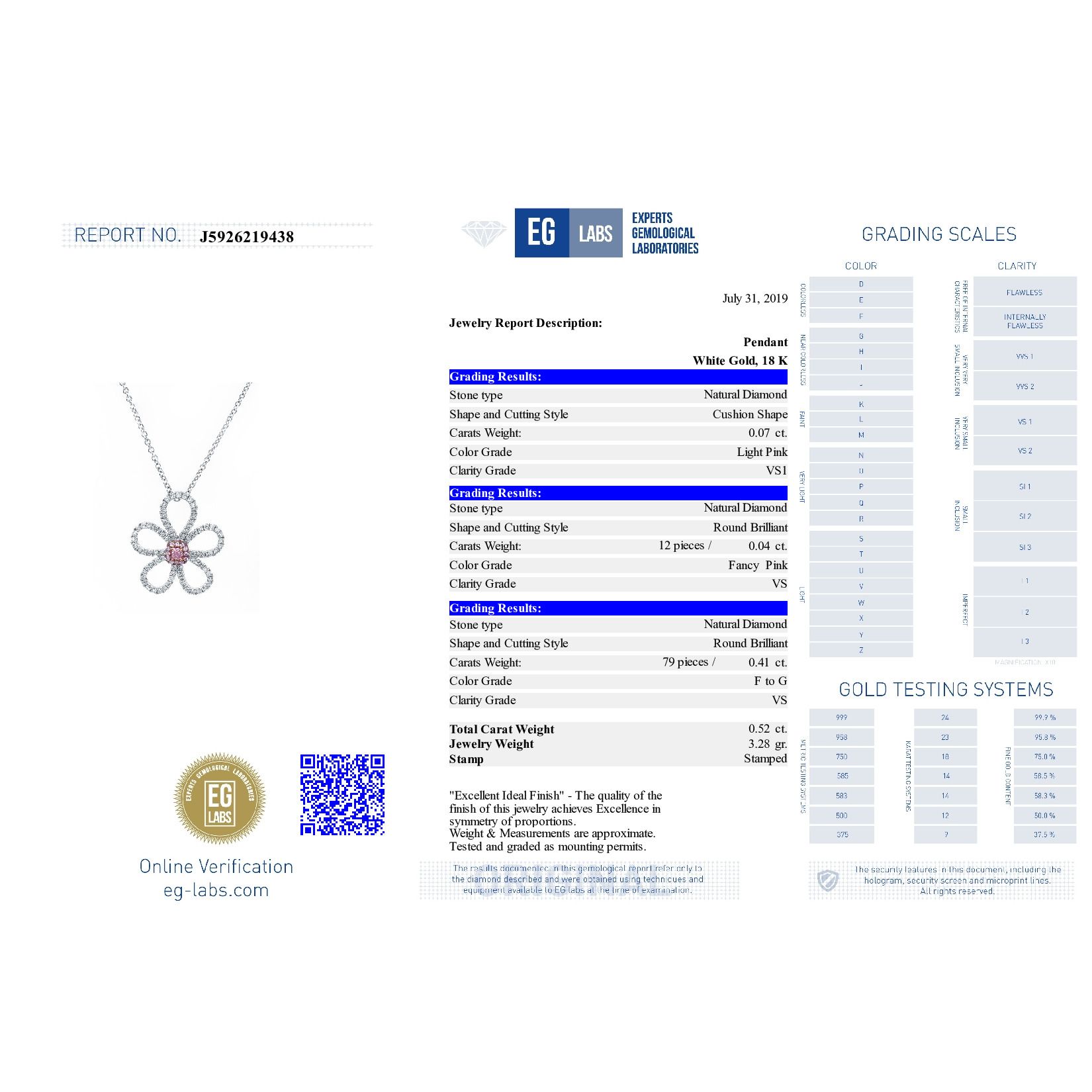 Fancy Brown Pink Diamond Necklace, 0.07 Ct. (0.52 Ct. TW), Radiant shape, EG_Lab Certified, J5926219438