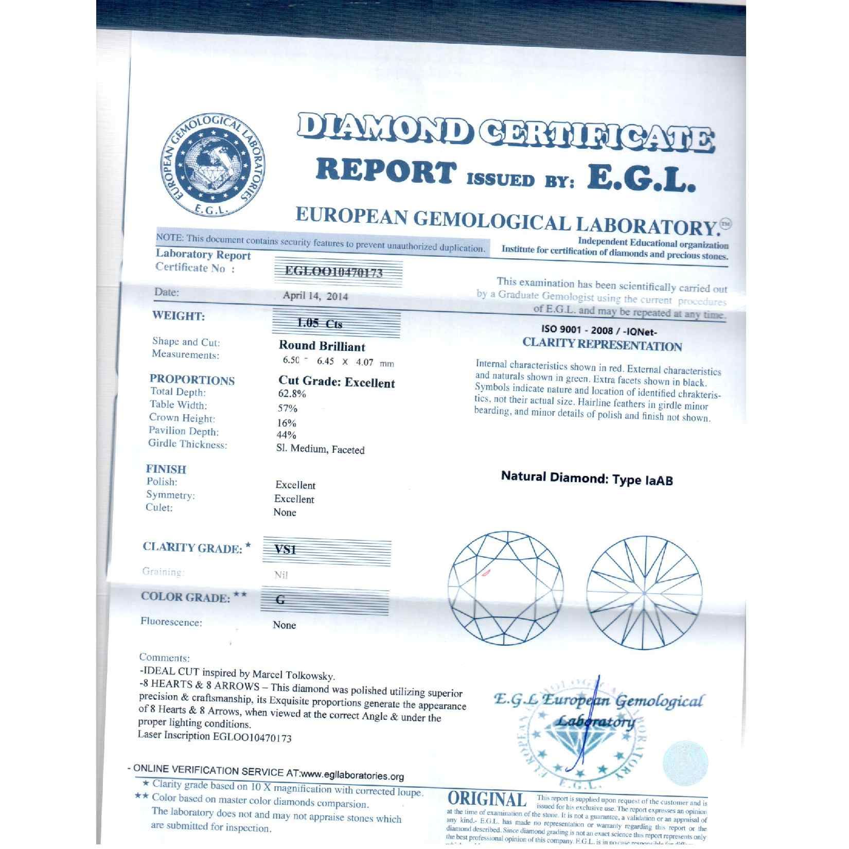  White Diamond Ring, 1.05 Ct. (2.15 Ct. TW), Round shape, EGL IL Certified, EGLOO10470173