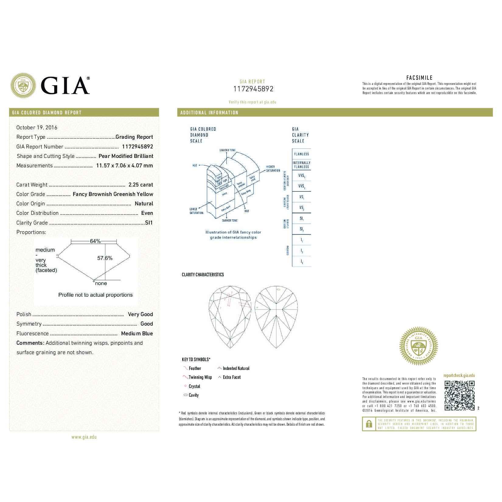 Fancy Brownish Greenish Yellow Diamond Earrings, 4.92 Ct. (7.55 Ct. TW), Pear shape, GIA Certified, JCEF01059479