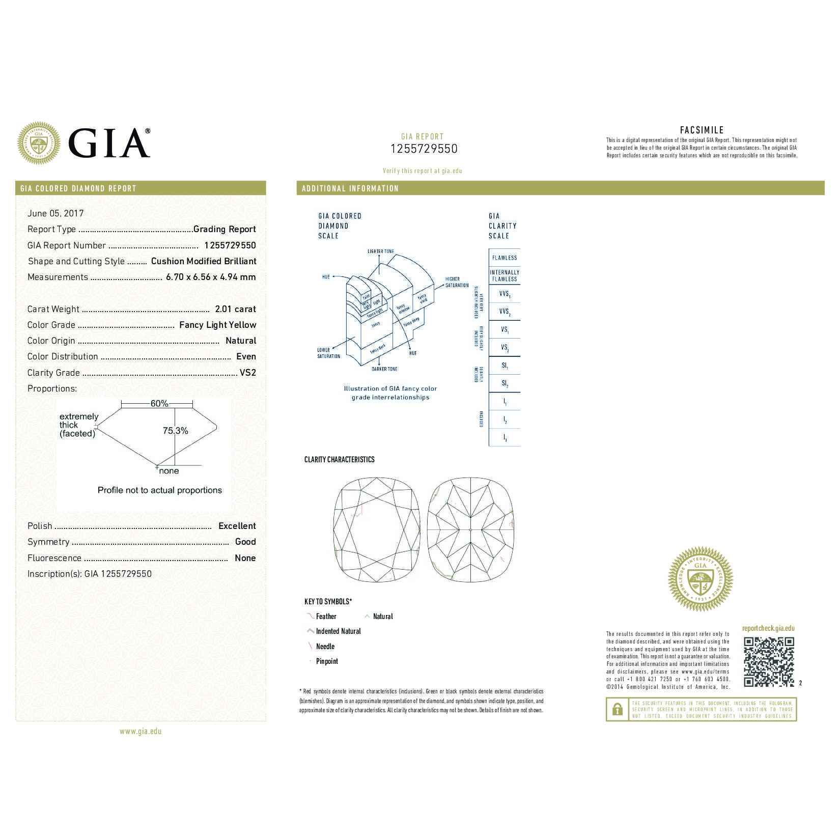 Fancy Light Yellow Diamond Earrings, 4.02 Ct. (5.07 Ct. TW), Cushion shape, GIA Certified, JCEF05344694