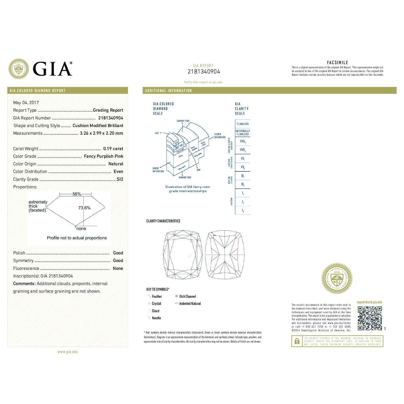 Fancy Purplish Pink Diamond Earrings, 0.37 Ct. (2.20 Ct. TW), Cushion shape, GIA Certified, JCEF05348426