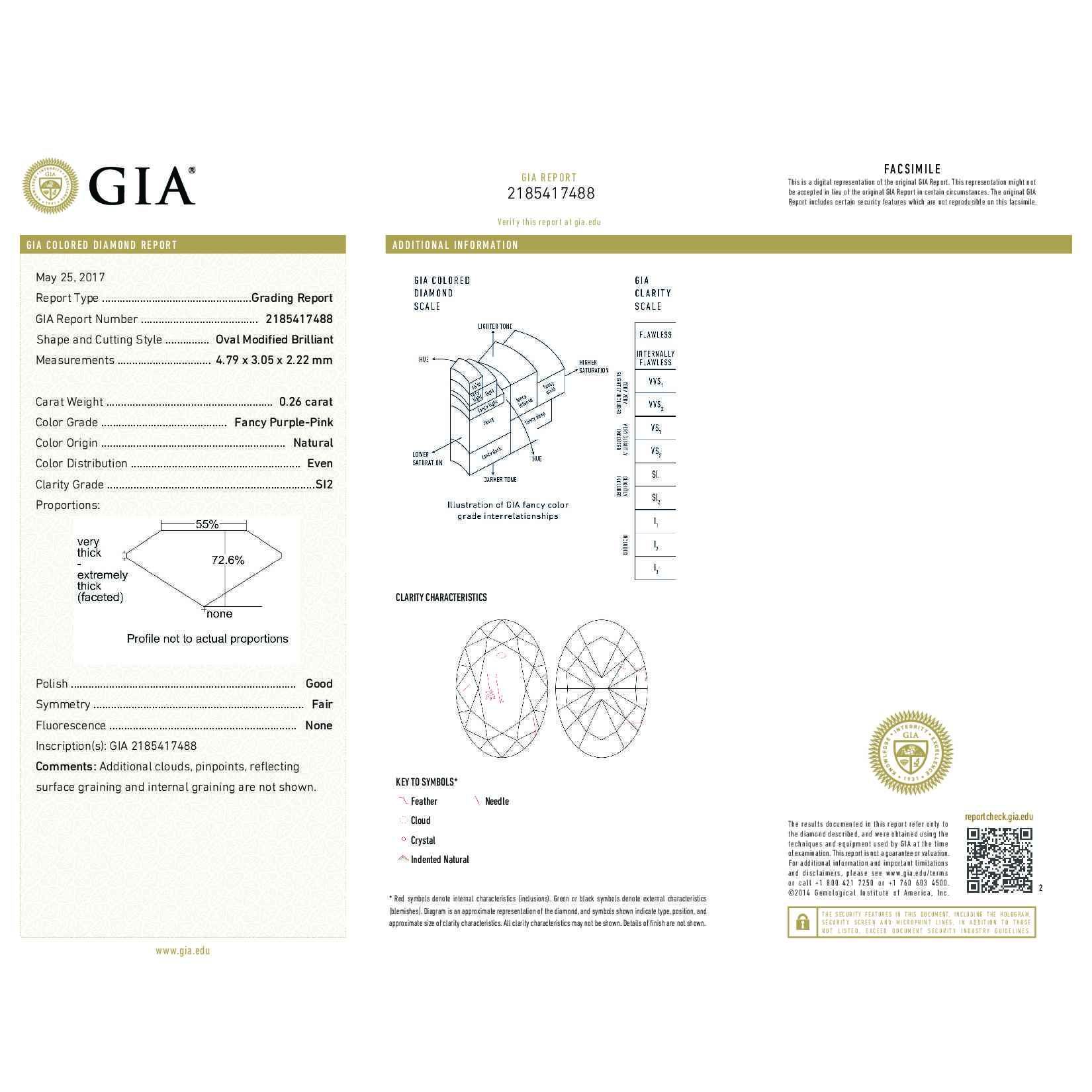 Fancy Purple Pink Diamond Ring, 0.26 Ct. (0.89 Ct. TW), Oval shape, GIA Certified, 2185417488
