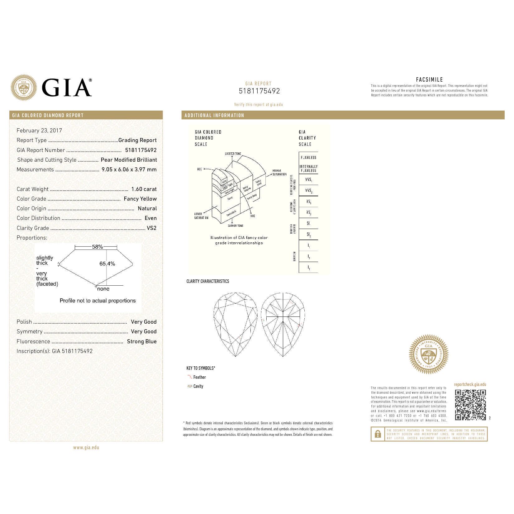 Fancy Yellow Diamond Ring, 3.08 Ct. TW, Pear shape, GIA Certified, 5181175492