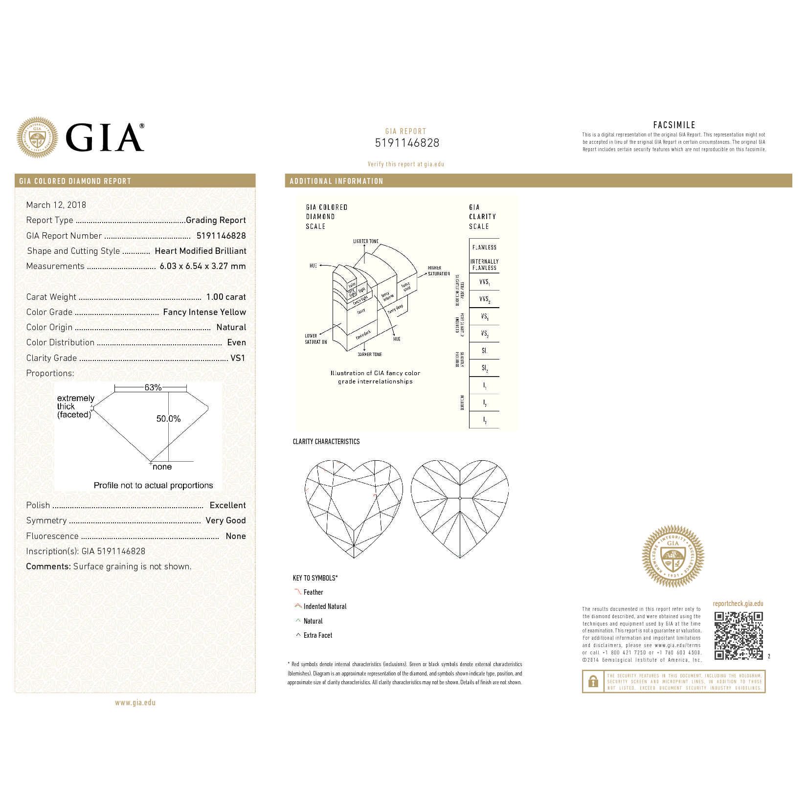 Fancy Intense Yellow Diamond Ring, 1.51 Ct. TW, Heart shape, GIA Certified, 5191146828
