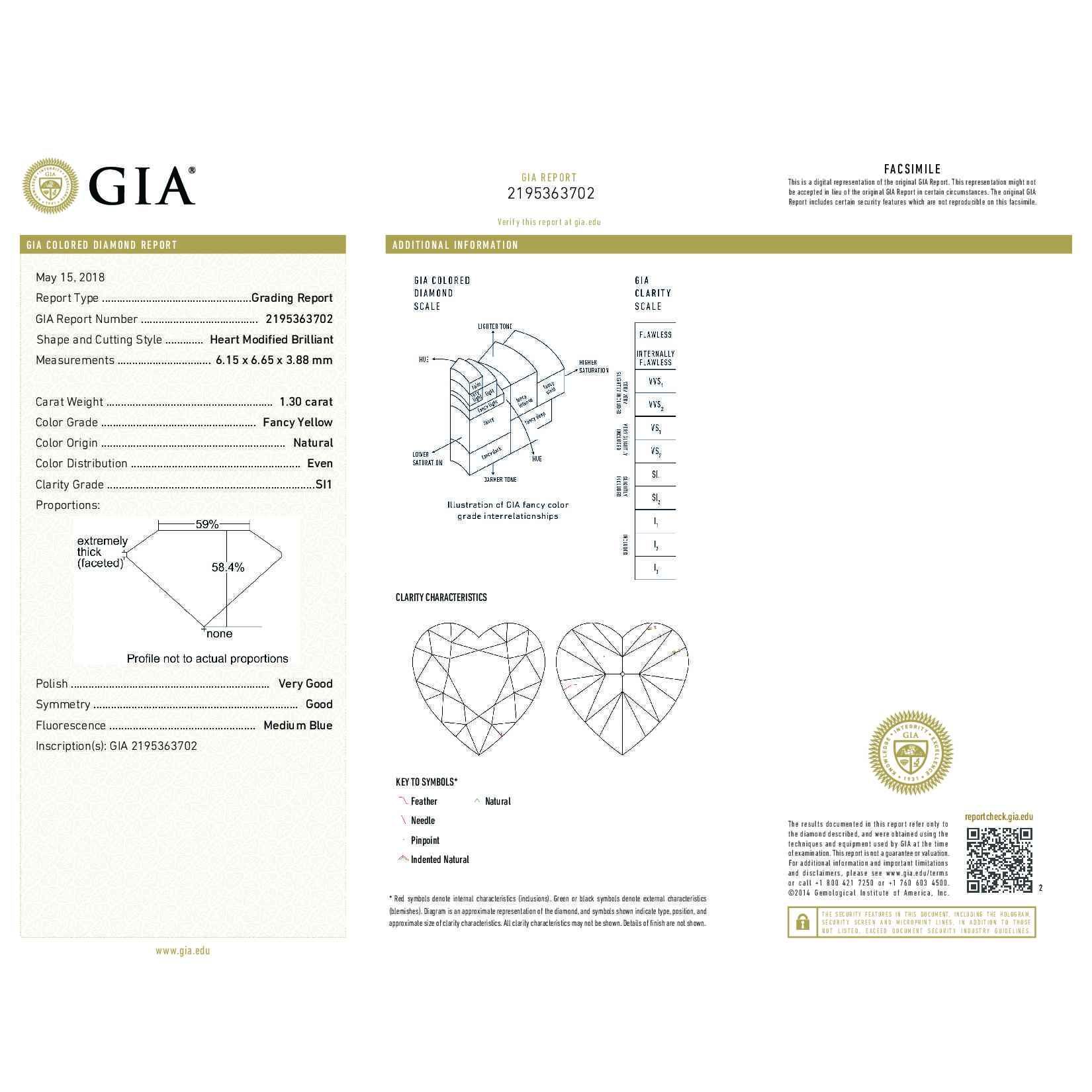 Fancy Yellow Diamond Ring, 1.30 Ct. (1.81 Ct. TW), Heart shape, GIA Certified, 2195363702