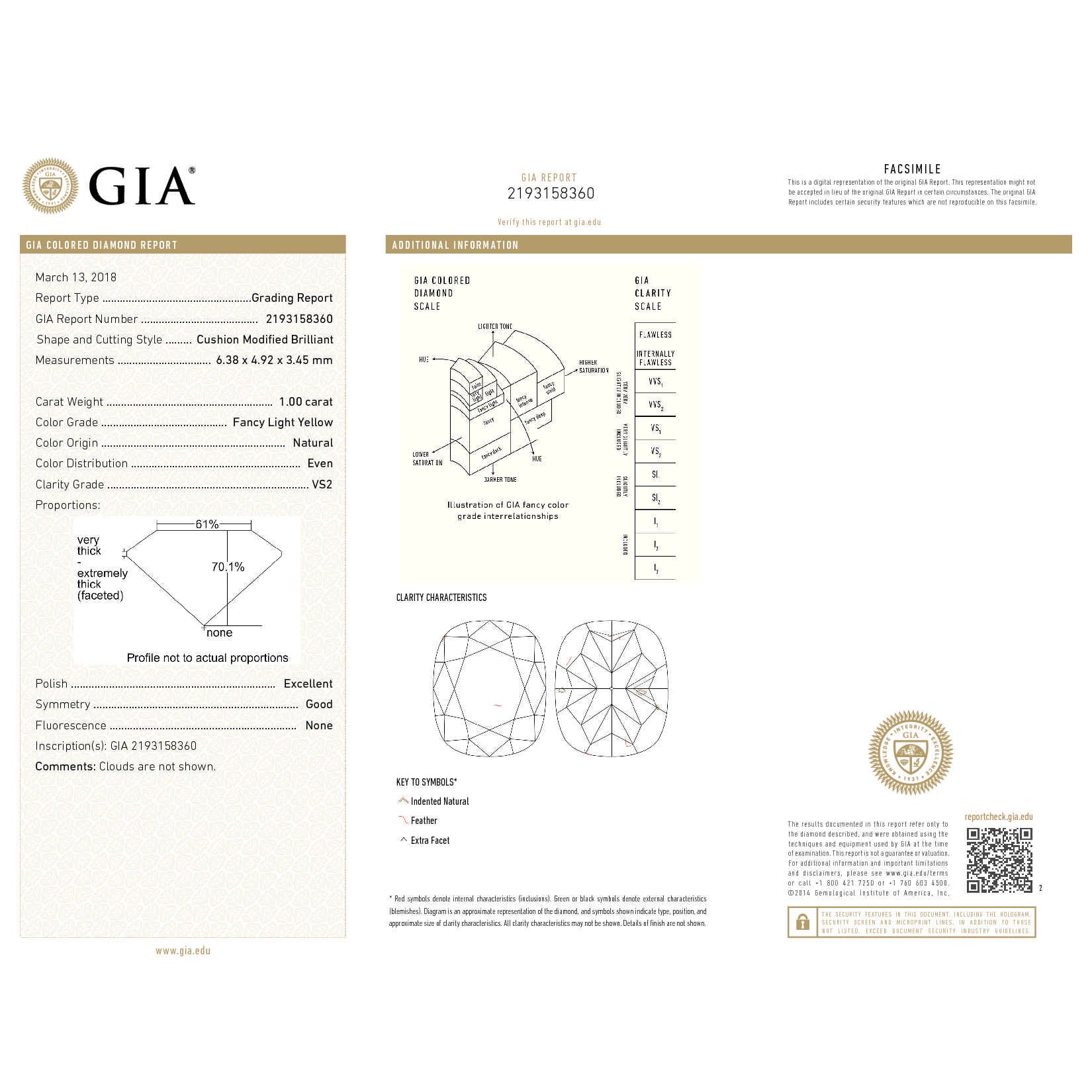 Fancy Light Yellow Diamond Ring, 1.00 Ct. (1.33 Ct. TW), Cushion shape, GIA Certified, 2193158360
