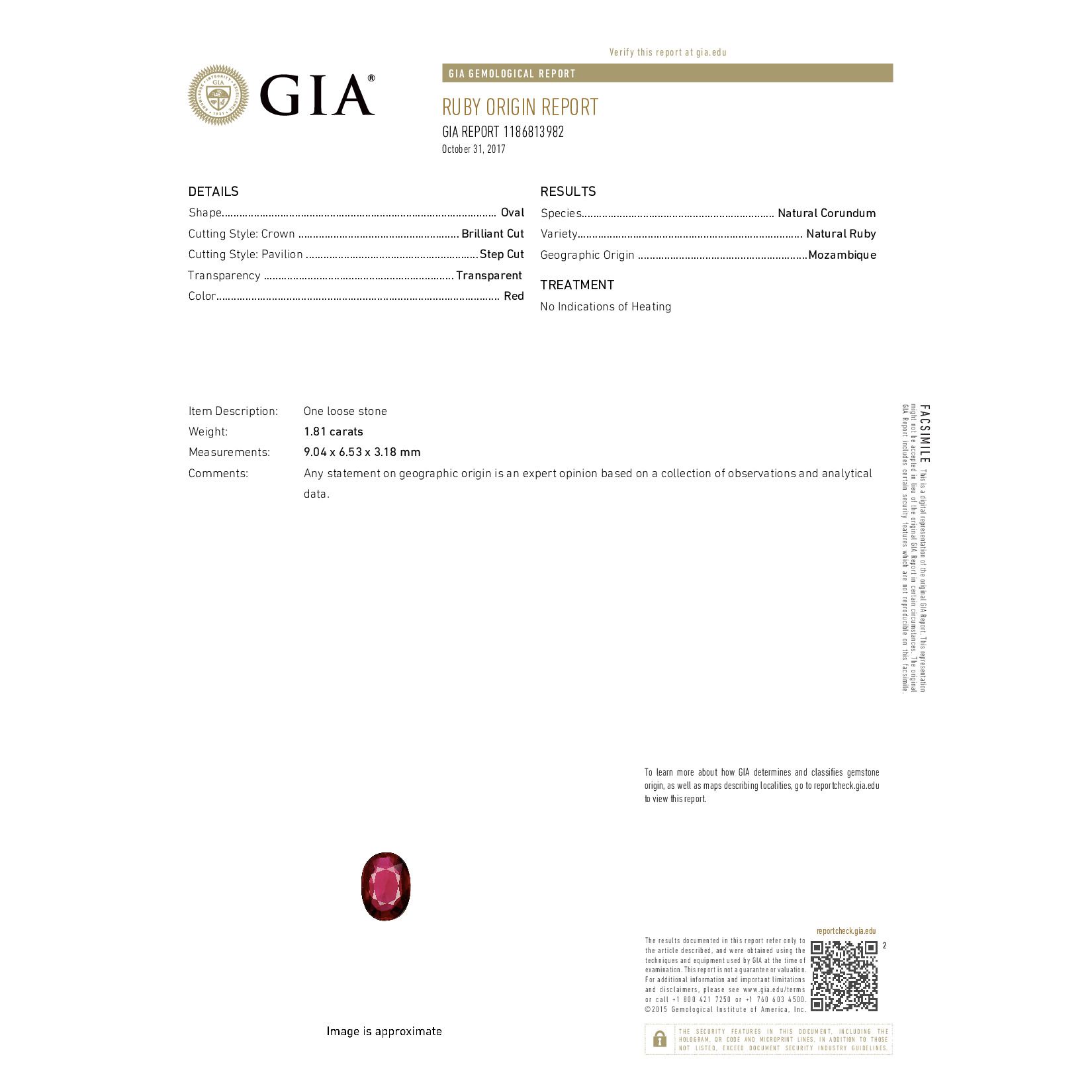 Natural Red Ruby Ring, 1.81 Ct. (2.73 Ct. TW), GIA Certified, 1186813982, Unheated