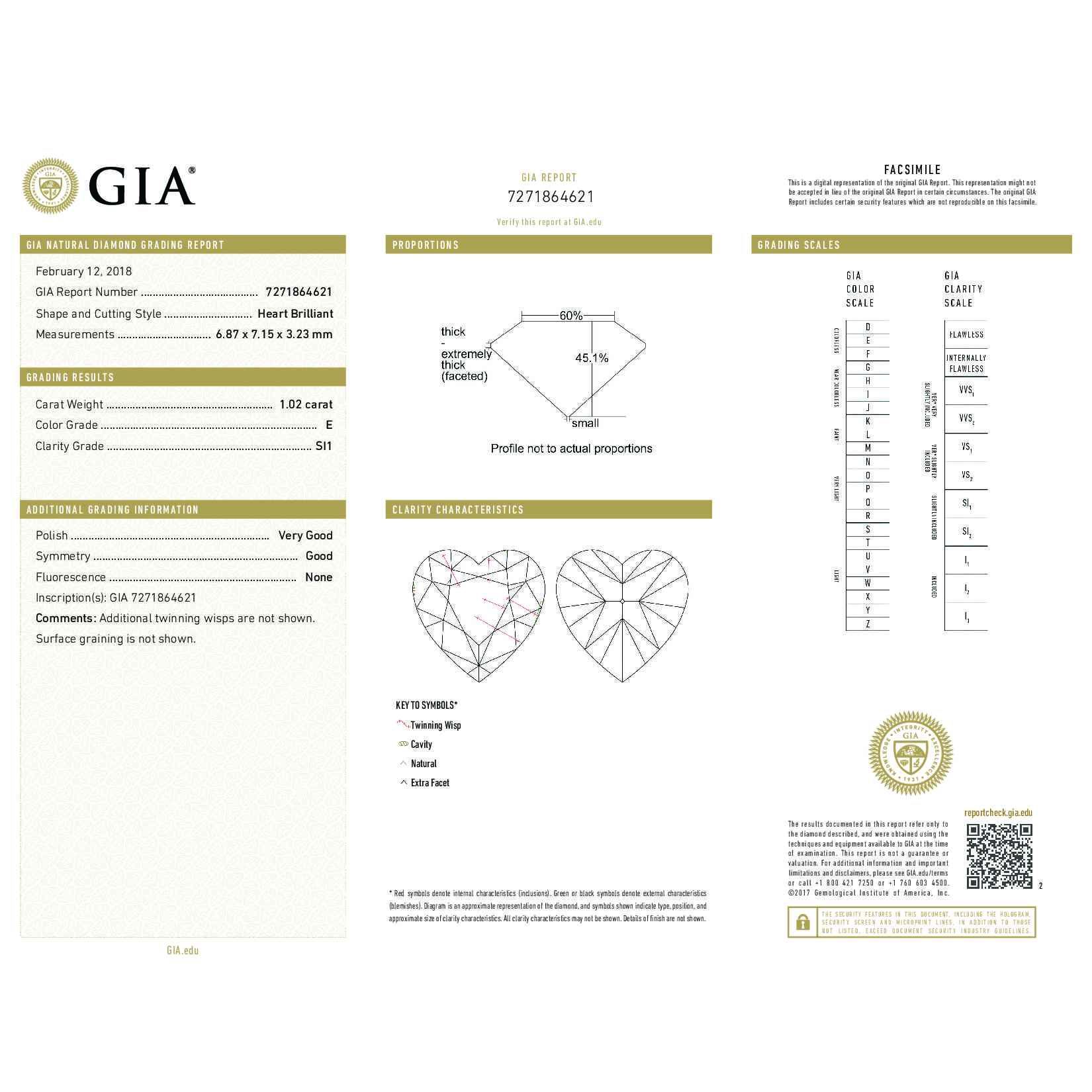  White Diamond Ring, 1.02 Ct. (1.33 Ct. TW), Heart shape, GIA Certified, 7271864621