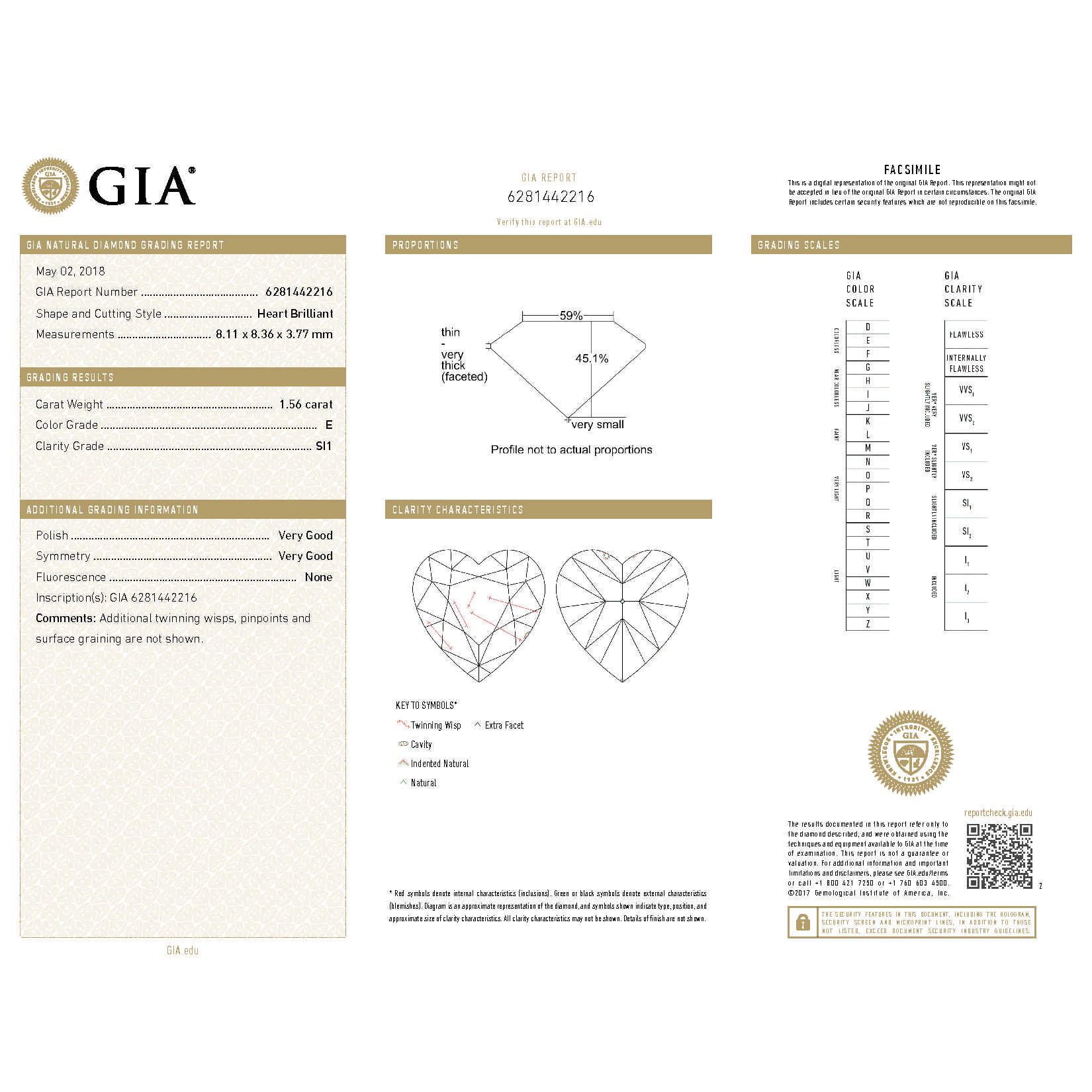  White Diamond Ring, 1.56 Ct. (2.65 Ct. TW), Heart shape, GIA Certified, 6281442216
