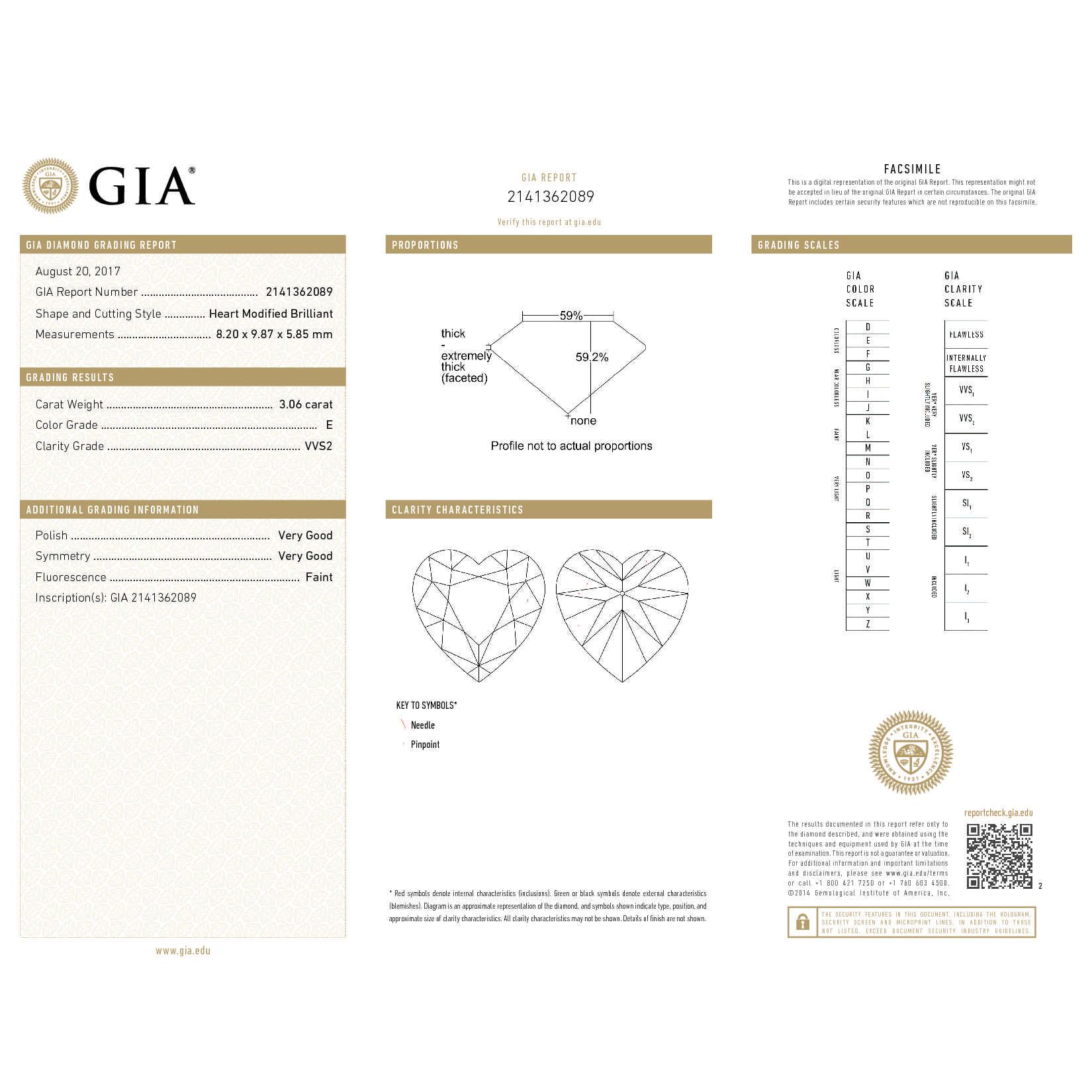  White Diamond Ring, 3.06 Ct. (3.63 Ct. TW), Heart shape, GIA Certified, 2141362089
