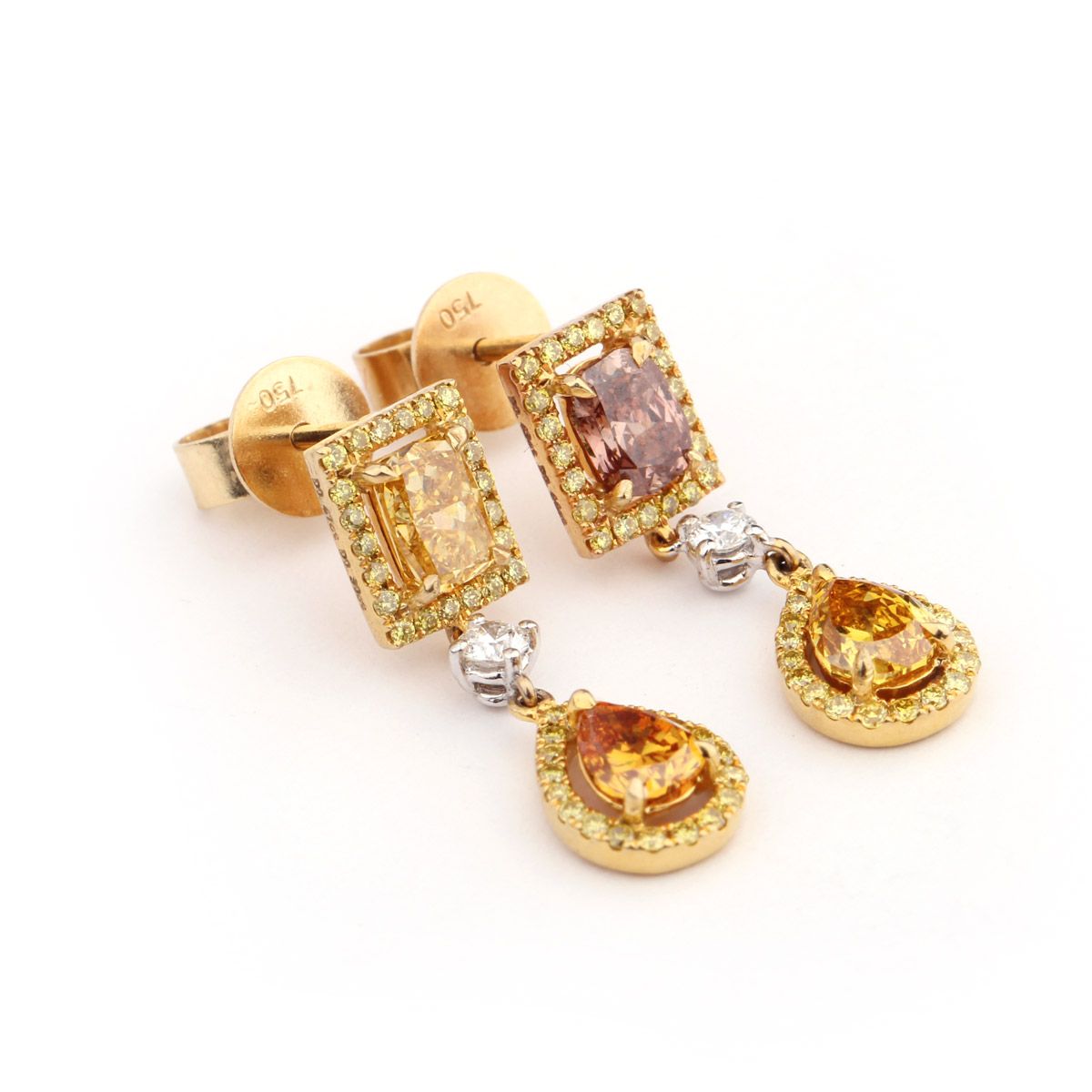 Fancy Mix Diamond Earrings, 1.64 Carat, Radiant shape, GIA Certified, JAEF05130504