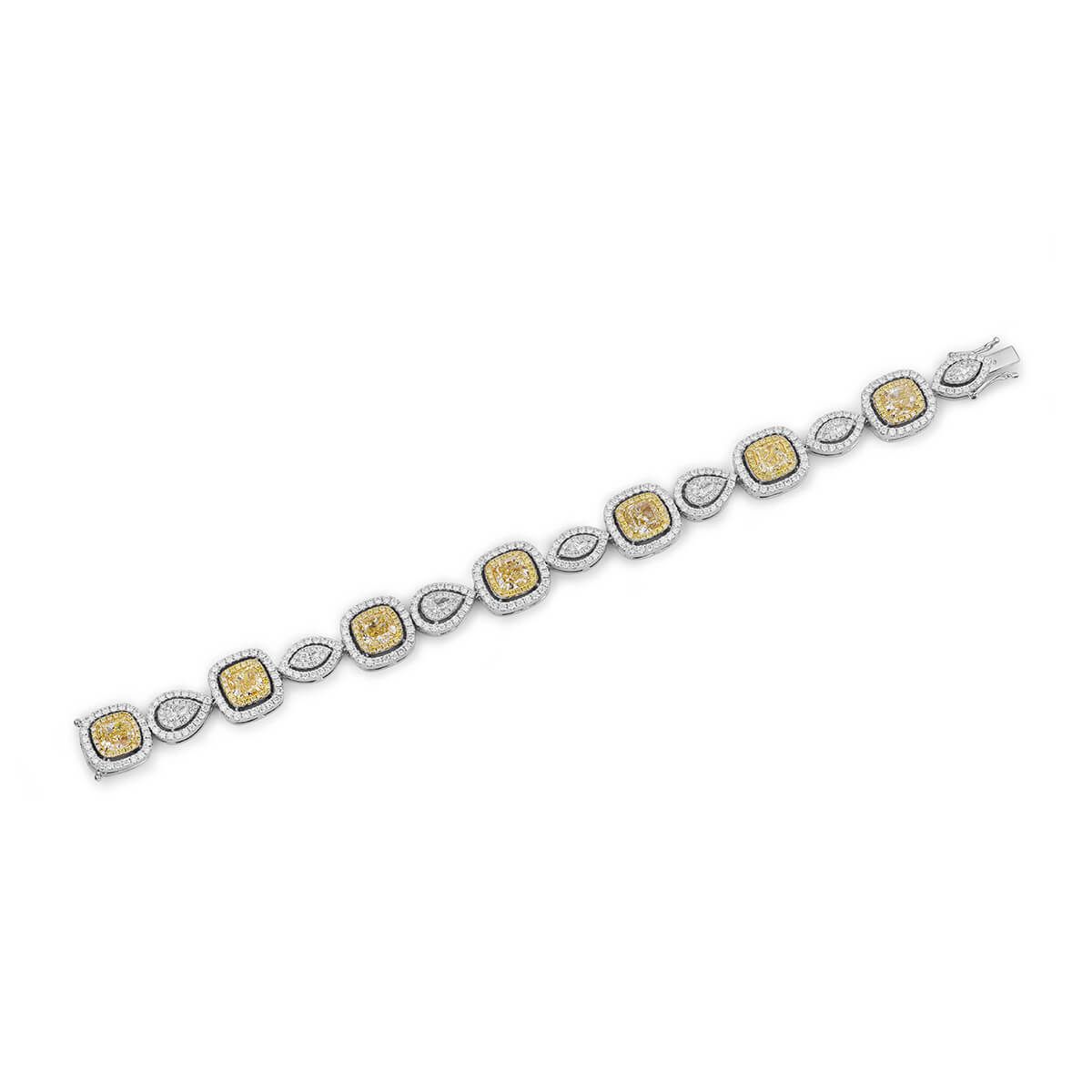 Light Yellow (S-T) Diamond Bracelet, 8.14 Ct. (12.82 Ct. TW), Cushion shape, GIA Certified, JCBF05391372