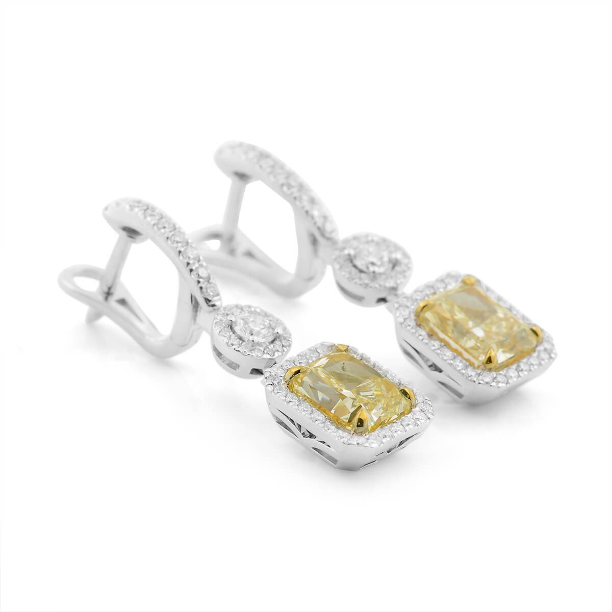 Light Yellow (Y-Z) Diamond Earrings, 0.90 Carat, Radiant shape, GIA Certified, JCEF01061005