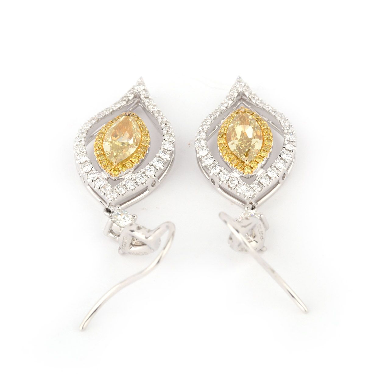 Fancy Brown-Greenish Yellow Diamond Earrings, 3.35 Ct. TW, Marquise shape