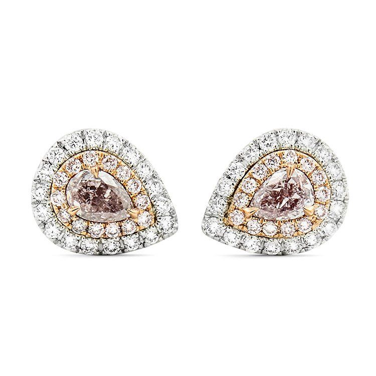 Light Pink Diamond Earrings, 0.74 Ct. TW, Pear shape