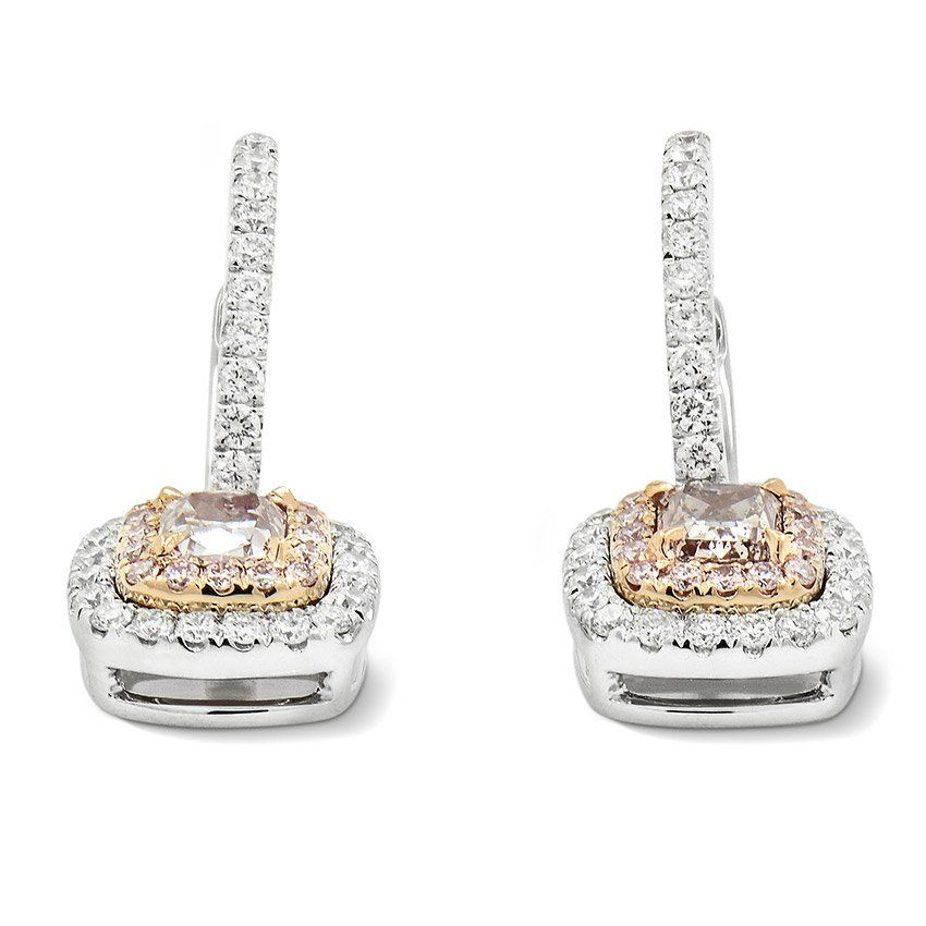 Fancy Brownish Purplish Pink Diamond Earrings, 0.61 Ct. (1.20 Ct. TW), Radiant shape, GIA Certified, JCEF05303055