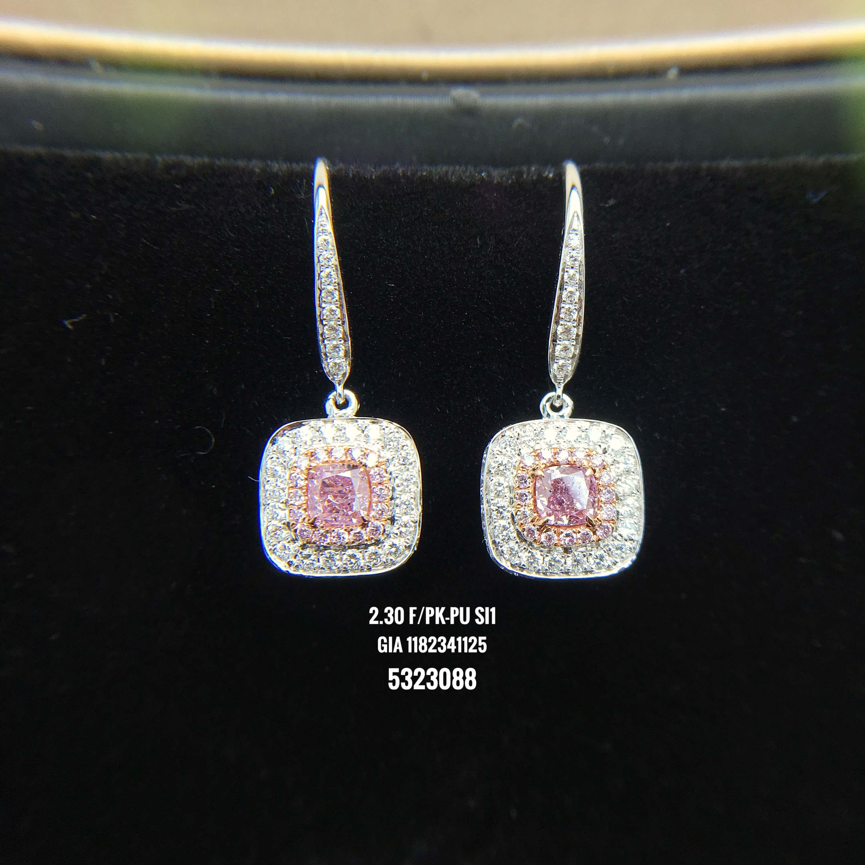 Fancy Brownish Purplish Pink Diamond Earrings, 0.50 Ct. (0.98 Ct. TW), Cushion shape, GIA Certified, JCEF05322828