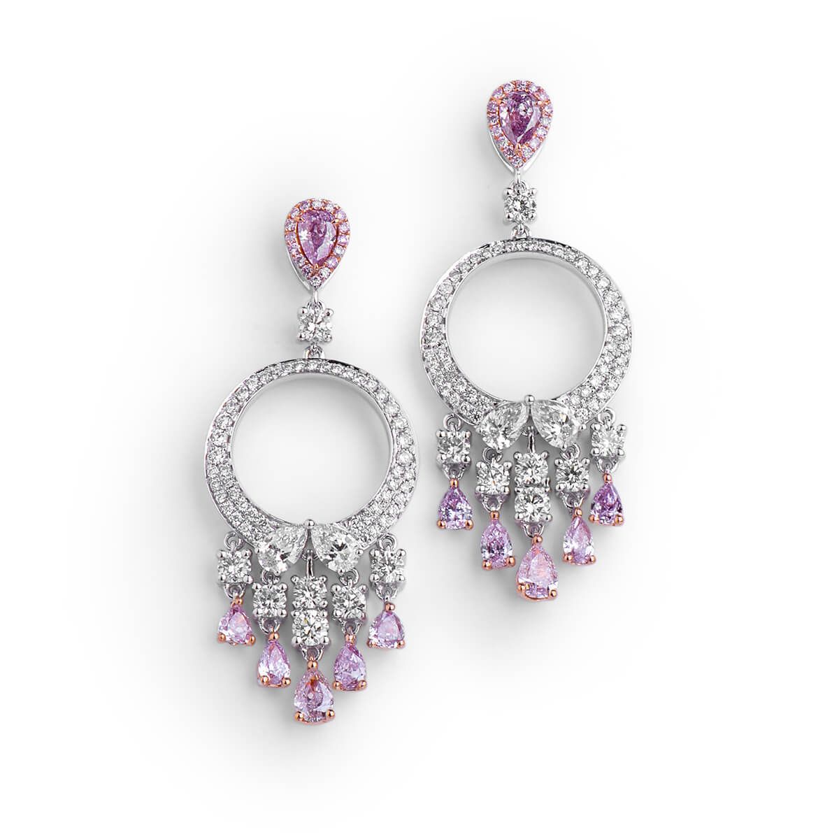 Fancy Purple Pink Diamond Earrings, 0.31 Ct. (3.15 Ct. TW), Pear shape, GIA Certified, JCEF05337308