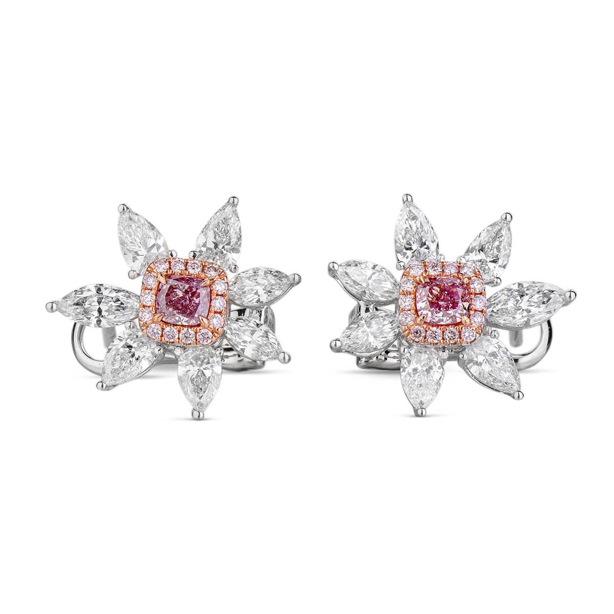 Fancy Purplish Pink Diamond Earrings, 0.37 Ct. (2.20 Ct. TW), Cushion shape, GIA Certified, JCEF05348426