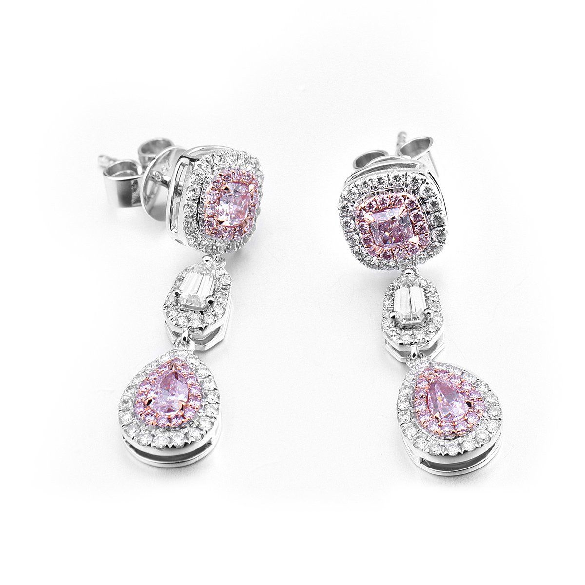Light Pink Diamond Earrings, 1.57 Ct. TW, Pear shape