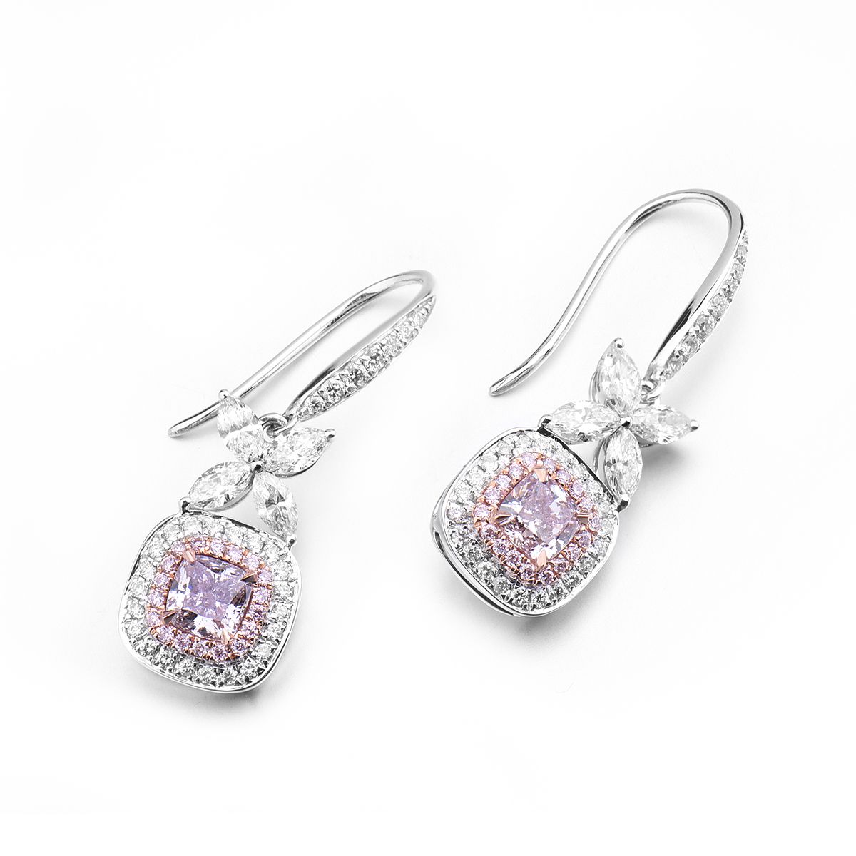 Fancy Brownish Purplish Pink Diamond Earrings, 1.56 Ct. TW, Cushion shape, GIA Certified, JCEF05350017
