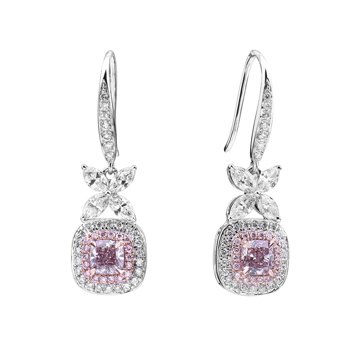 Fancy Brownish Purplish Pink Diamond Earrings, 1.56 Ct. TW, Cushion shape, GIA Certified, JCEF05350017