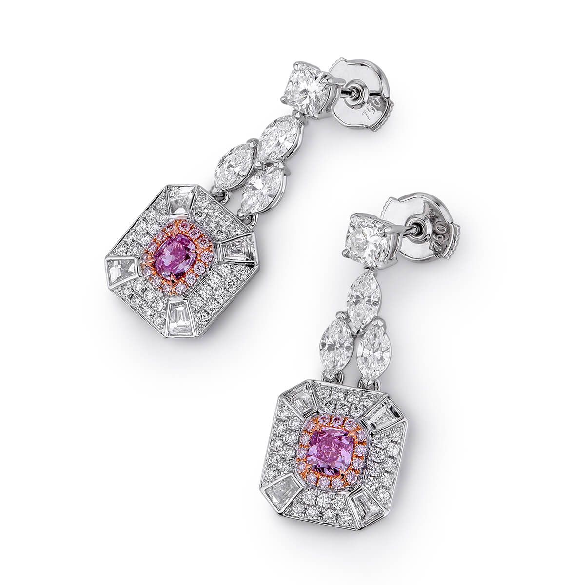 Fancy Intense Purple Pink Diamond Earrings, 0.49 Ct. (2.87 Ct. TW), Cushion shape, GIA Certified, JCEF05358101