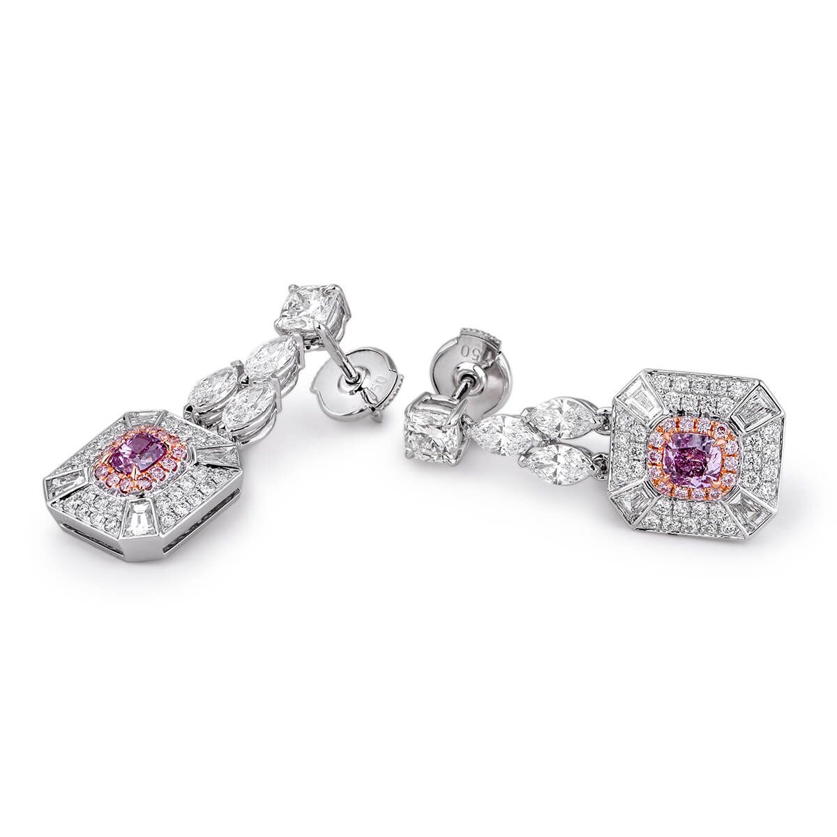 Fancy Intense Purple Pink Diamond Earrings, 0.49 Ct. (2.87 Ct. TW), Cushion shape, GIA Certified, JCEF05358101