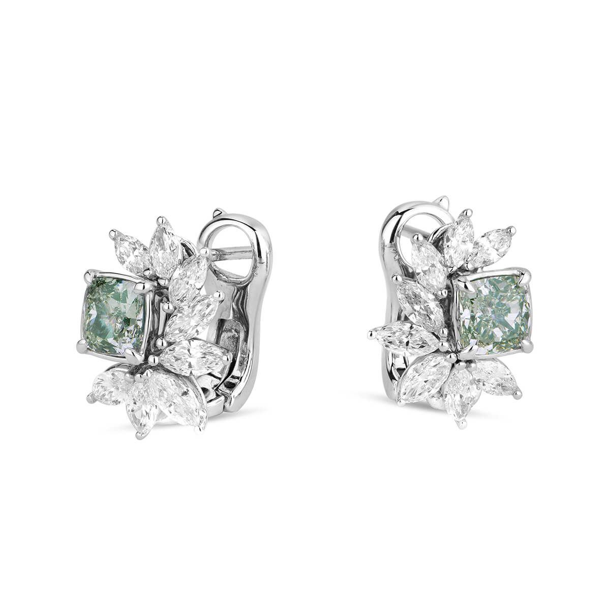 Fancy Yellow Green Diamond Earrings, 1.25 Carat, Cushion shape, GIA Certified, JCEF05387532