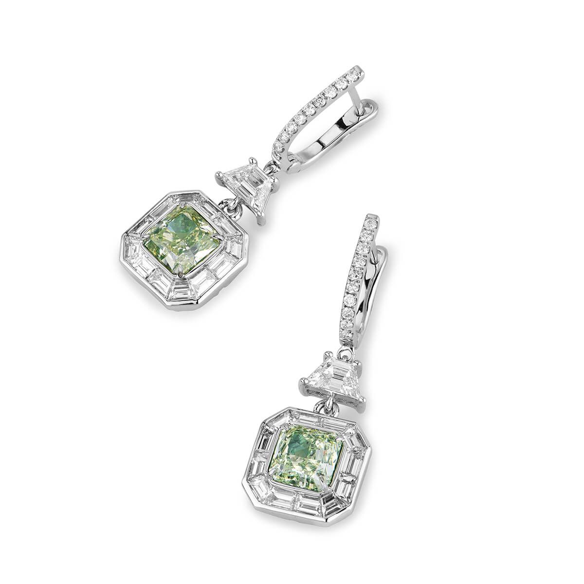 Fancy Light Green Yellow Diamond Earrings, 2.12 Ct. (4.32 Ct. TW), Radiant shape, GIA Certified, JCEF05388677