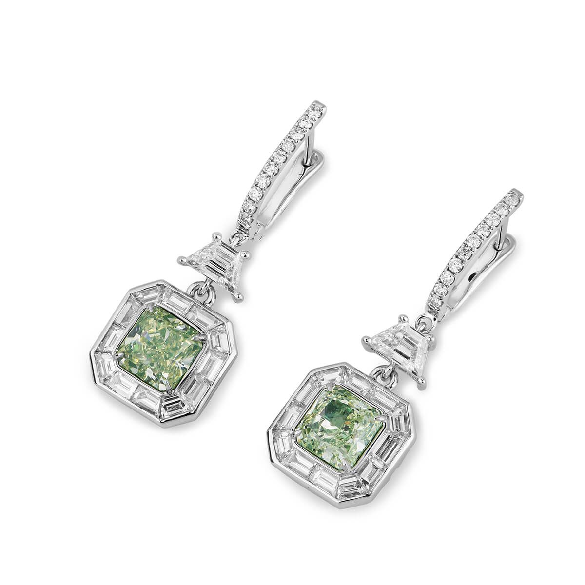 Fancy Light Green Yellow Diamond Earrings, 2.12 Ct. (4.32 Ct. TW), Radiant shape, GIA Certified, JCEF05388677
