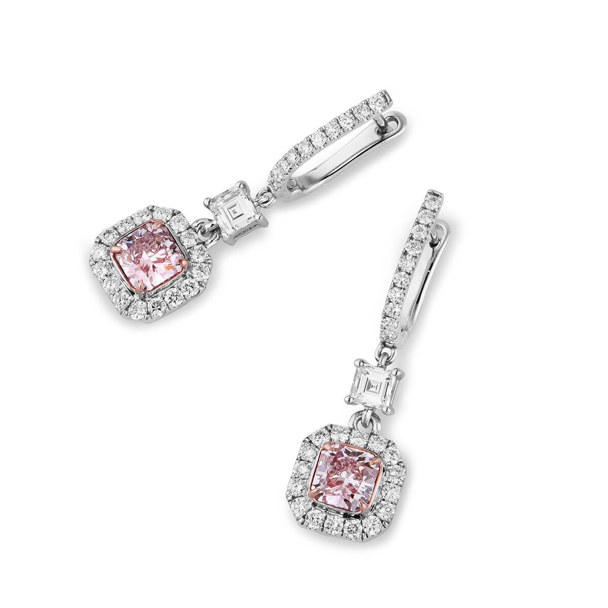 Faint Pink Diamond Earrings, 1.63 Ct. TW, Radiant shape, GIA Certified, JCEF05389896