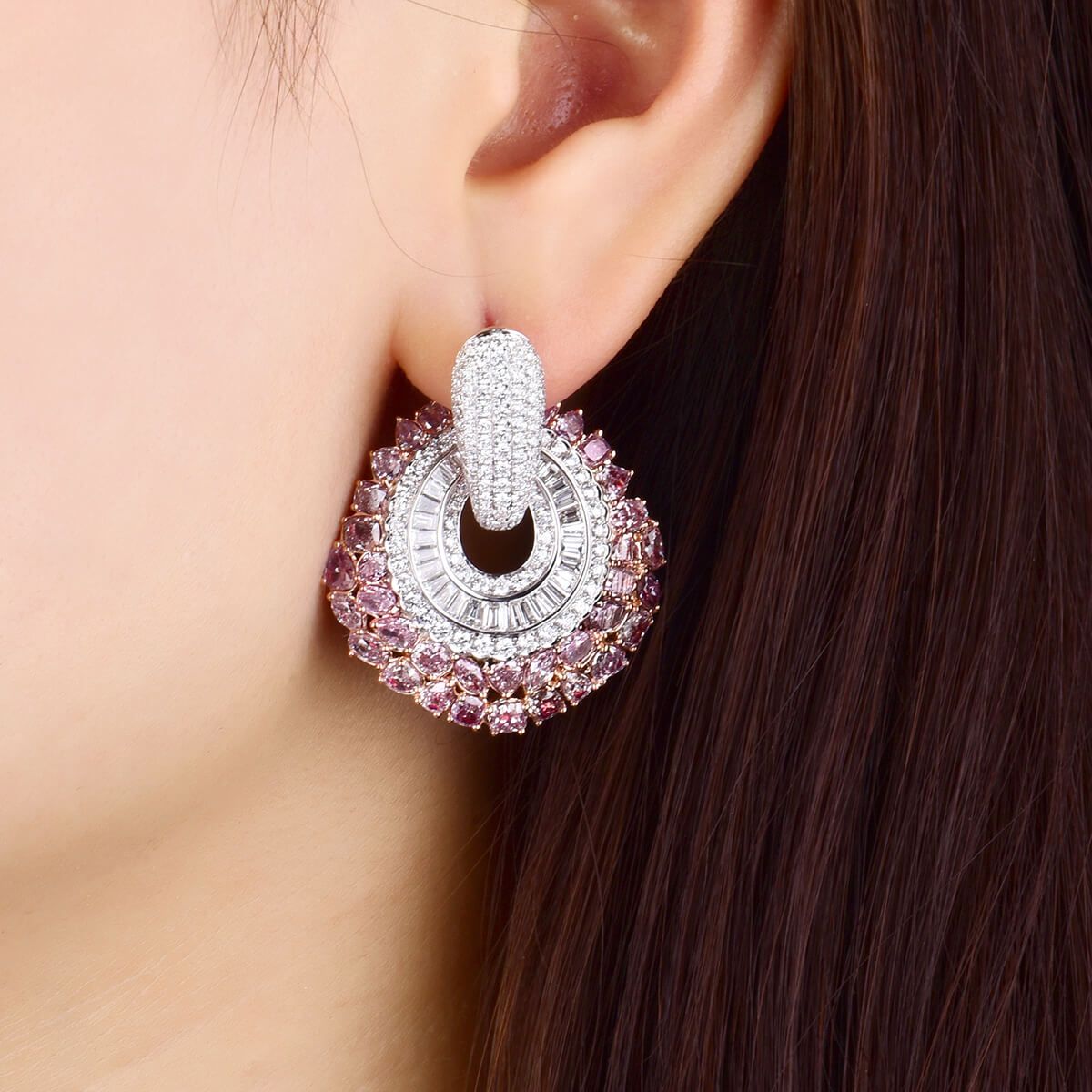 Fancy Pink Diamond Earrings, 13.66 Ct. TW, Mix shape