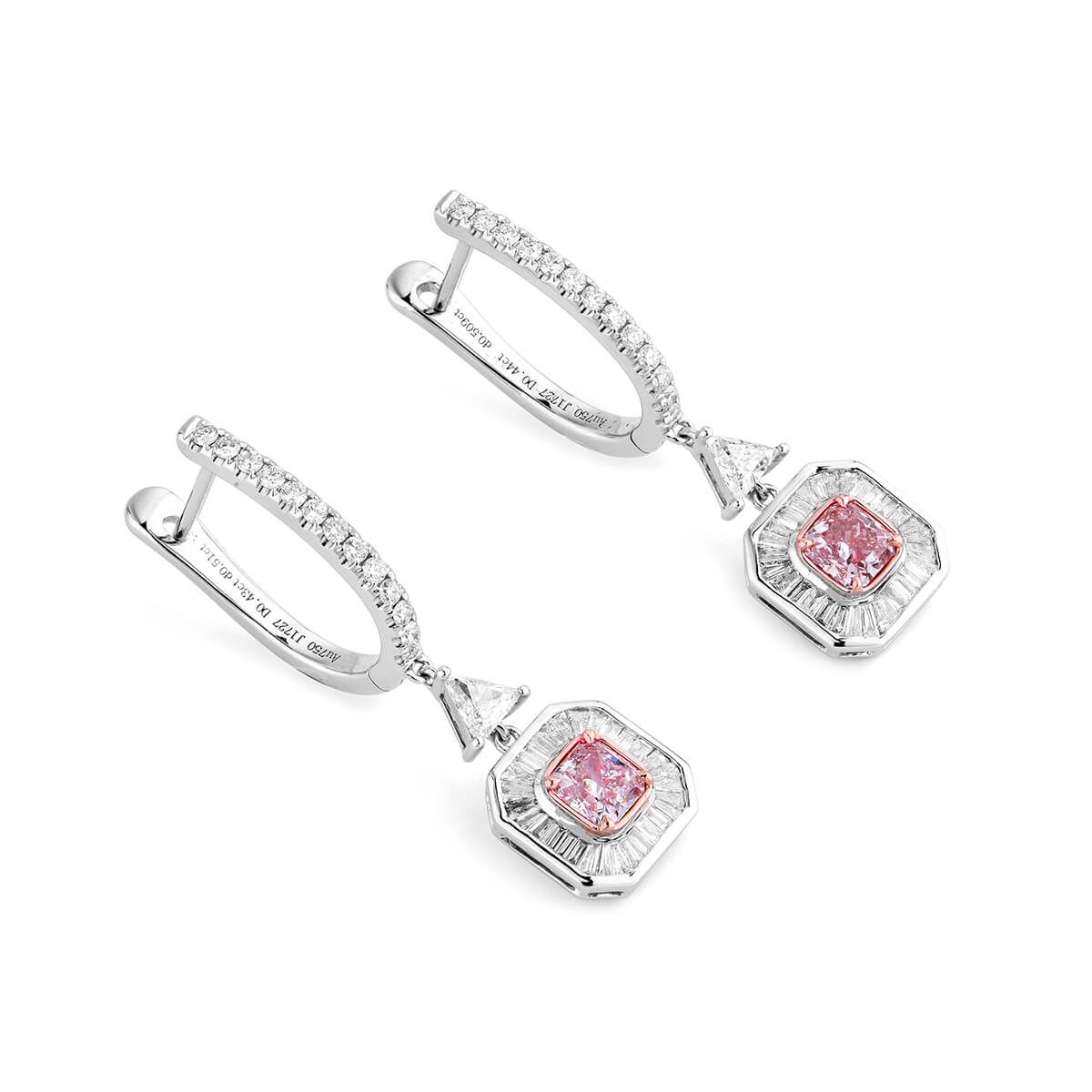 Light Pink Diamond Earrings, 0.87 Ct. (1.89 Ct. TW), Radiant shape, GIA Certified, JCEF05406854