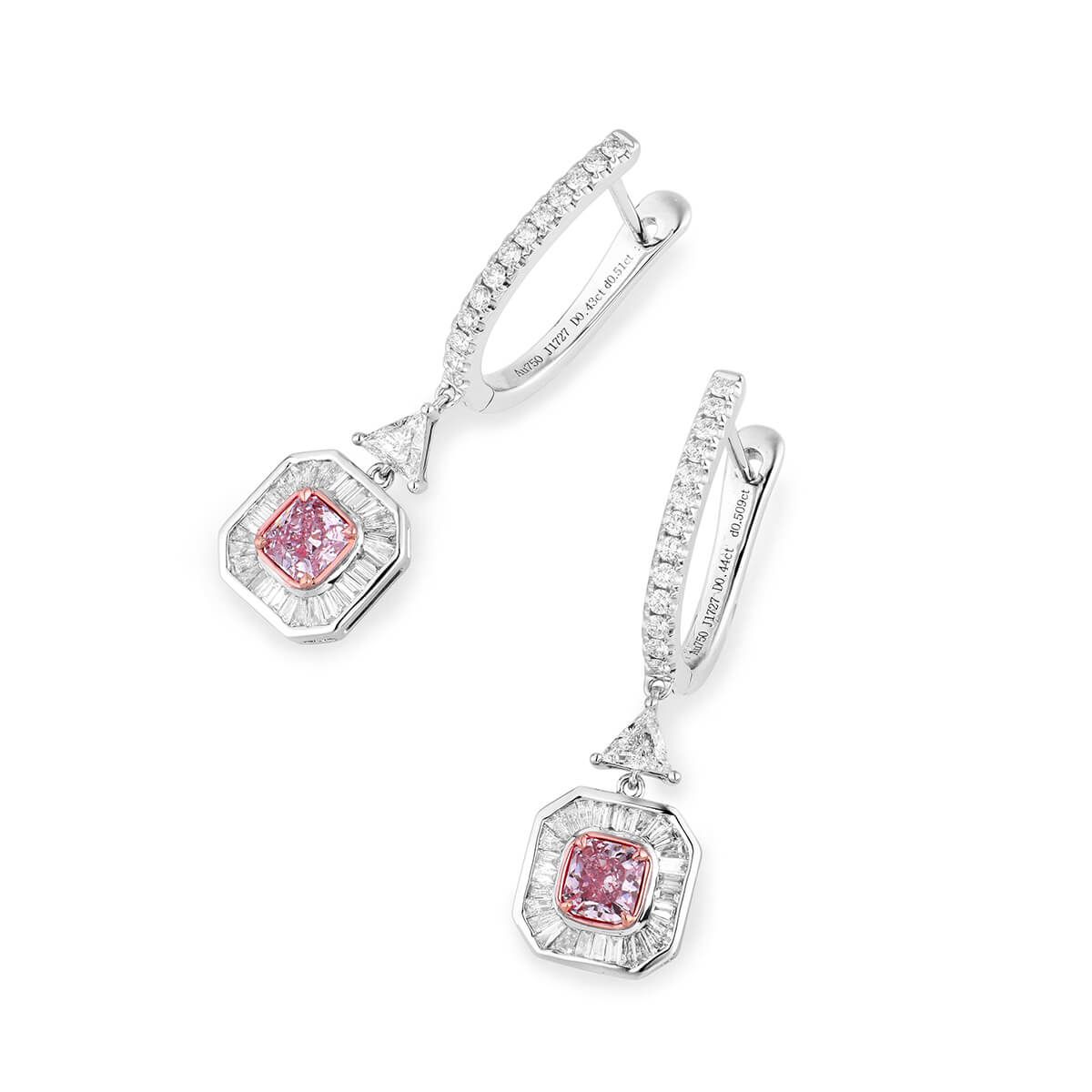 Light Pink Diamond Earrings, 0.87 Ct. (1.89 Ct. TW), Radiant shape, GIA Certified, JCEF05406854