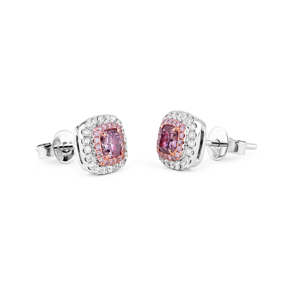 Fancy Pink Purple Diamond Earrings, 0.55 Ct. (0.85 Ct. TW), Cushion shape, GIA Certified, JCEF05411961