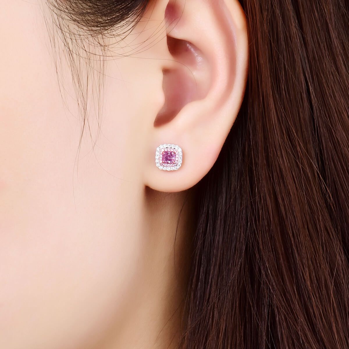 Fancy Pink Purple Diamond Earrings, 0.55 Ct. (0.85 Ct. TW), Cushion shape, GIA Certified, JCEF05411961