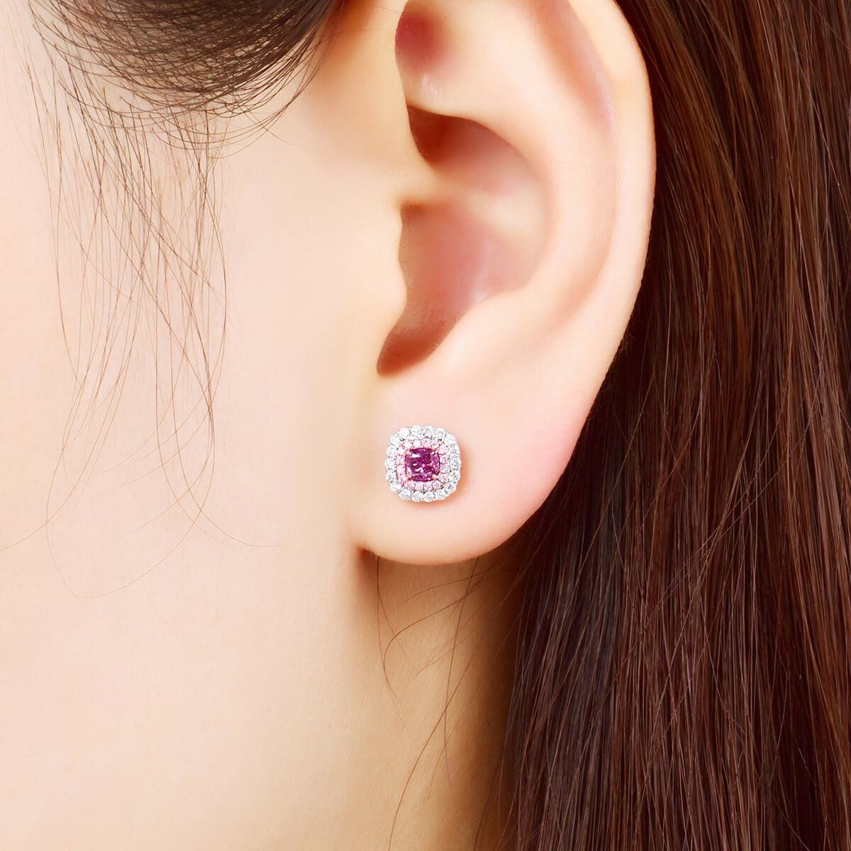 Fancy Deep Pink Purple Diamond Earrings, 0.61 Ct. TW, Radiant shape, GIA Certified, JCEF05411965
