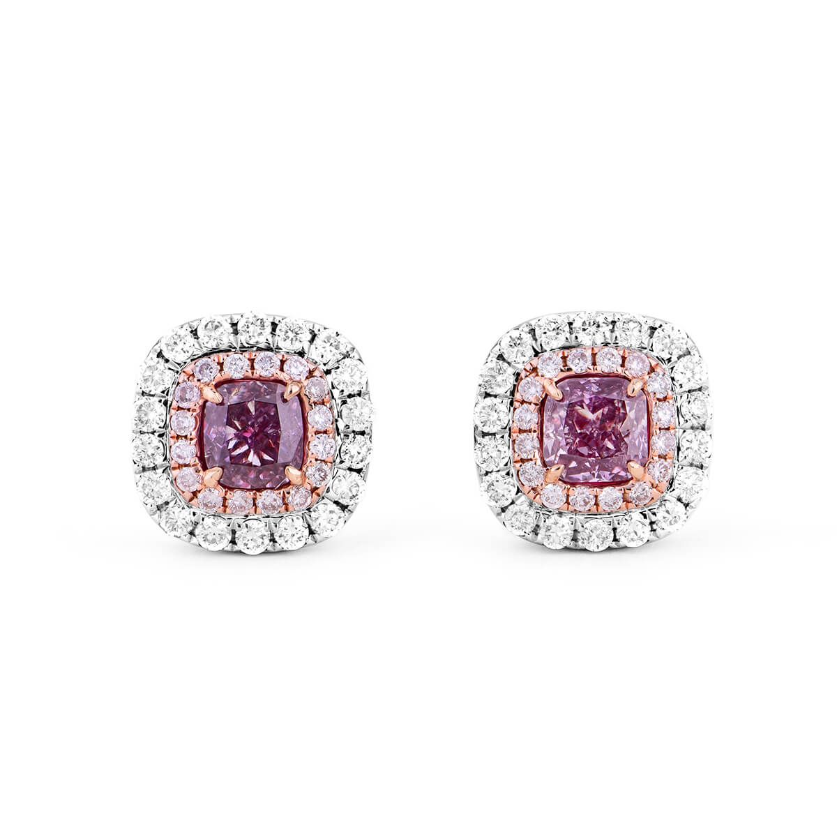 Fancy Deep Pink Purple Diamond Earrings, 0.61 Ct. TW, Radiant shape, GIA Certified, JCEF05411965