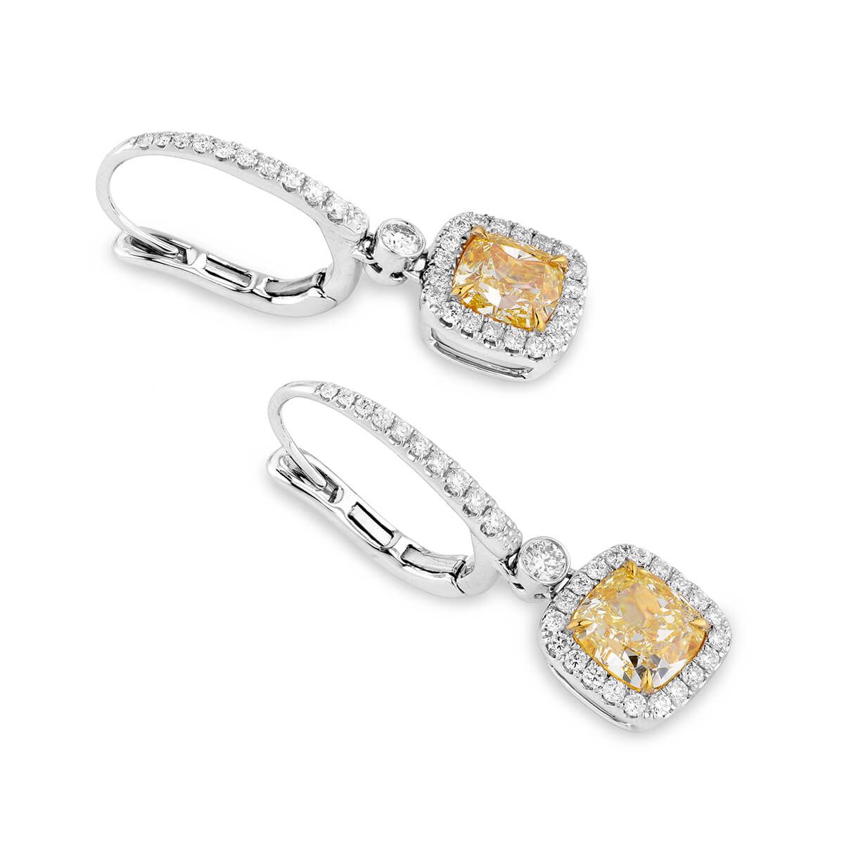 Fancy Light Yellow Diamond Earrings, 2.75 Ct. (3.31 Ct. TW), Cushion shape, GIA Certified, JCEF05418819