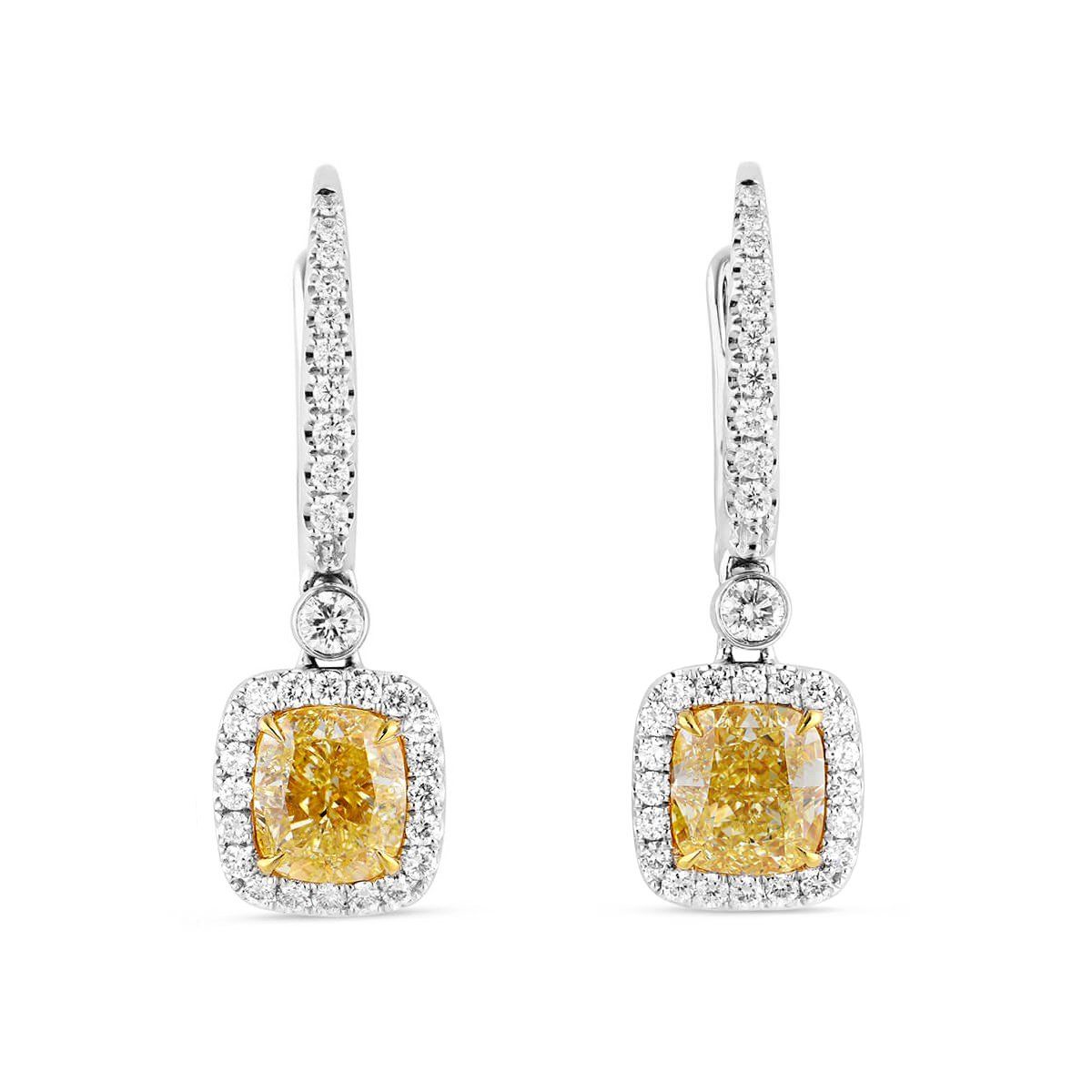 Fancy Light Yellow Diamond Earrings, 2.80 Ct. (3.37 Ct. TW), Cushion shape, GIA Certified, JCEF05418826