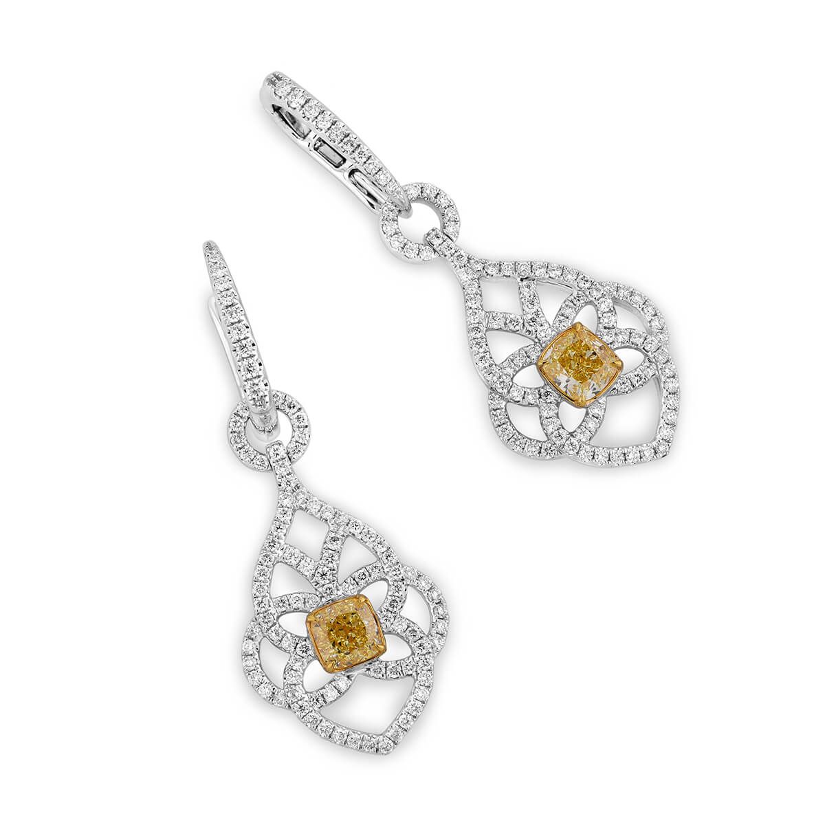 Fancy Light Yellow Diamond Earrings, 2.81 Ct. TW, Cushion shape, GIA Certified, JCEF05418841