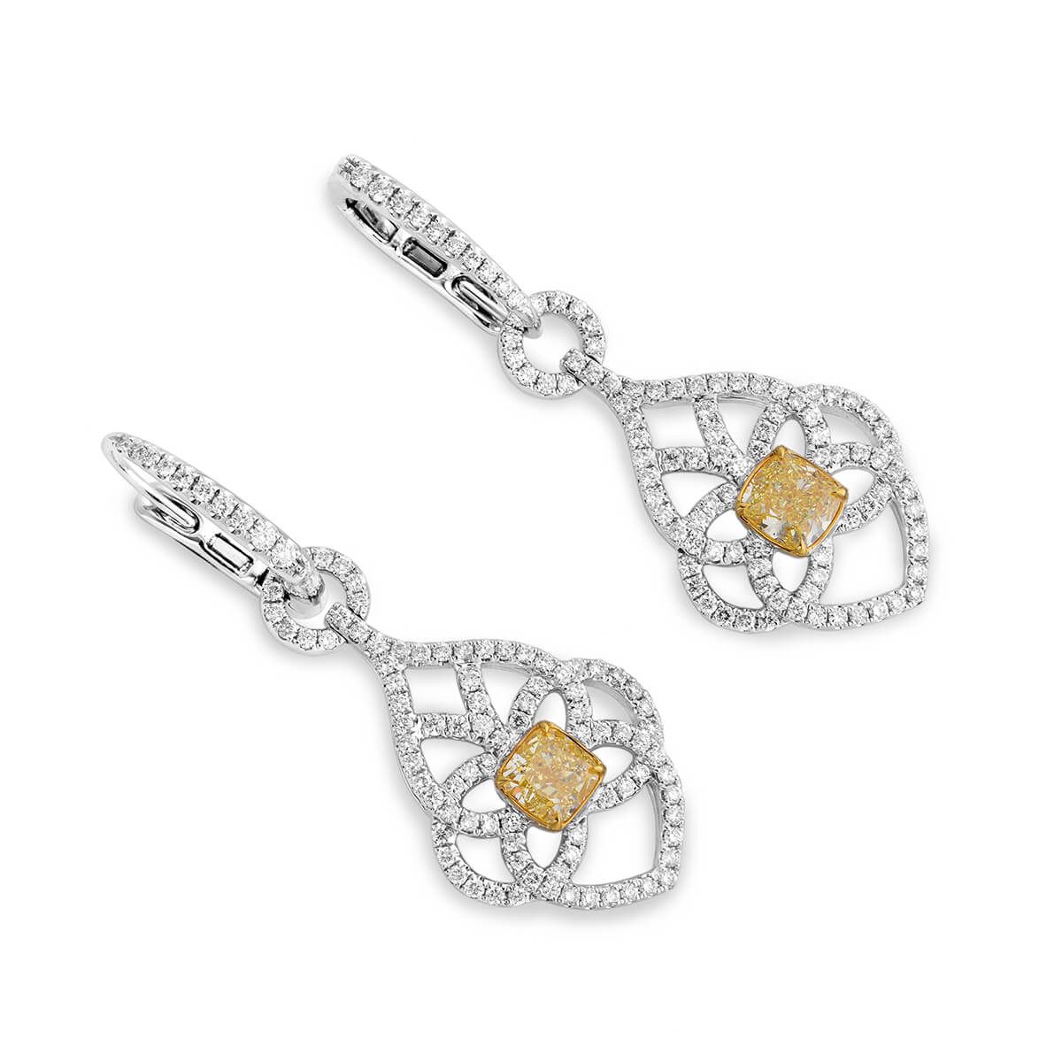 Fancy Light Yellow Diamond Earrings, 2.81 Ct. TW, Cushion shape, GIA Certified, JCEF05418841